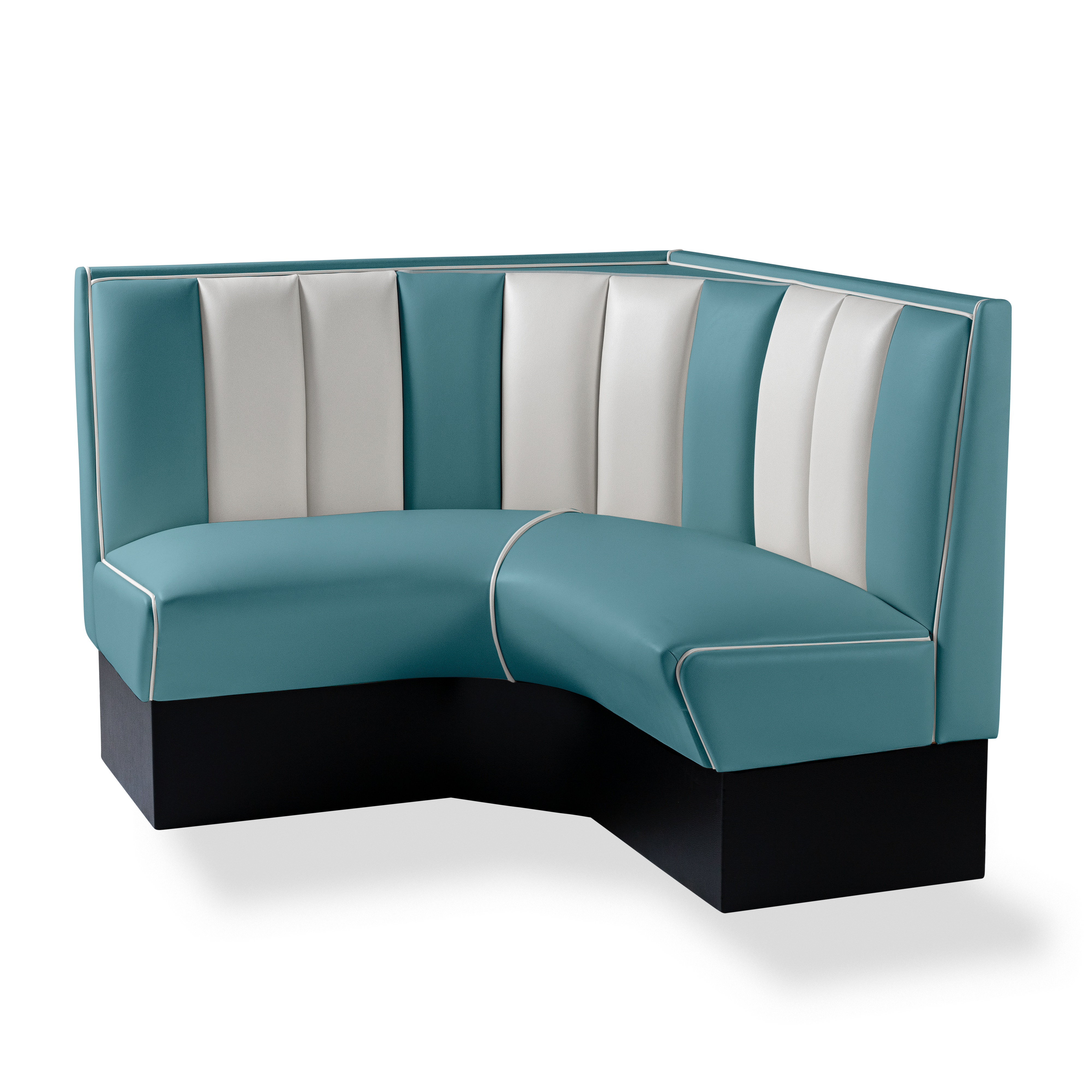 Banquette d’angle 120/120cm - Dossier Cannelé - Liseré Blanc coloris Bleu