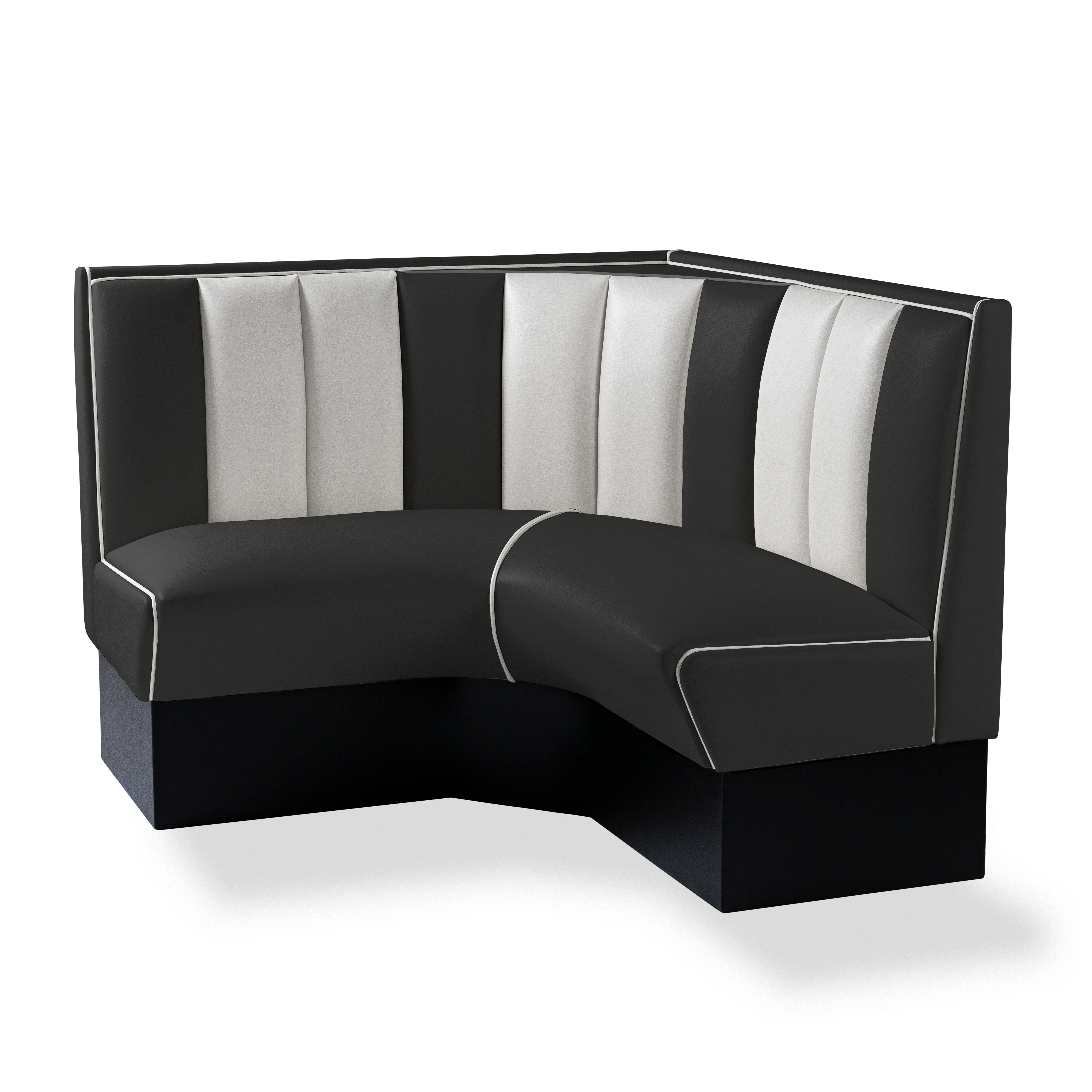 Banquette d’angle 120/120cm - Dossier Cannelé - Liseré Blanc coloris Noir