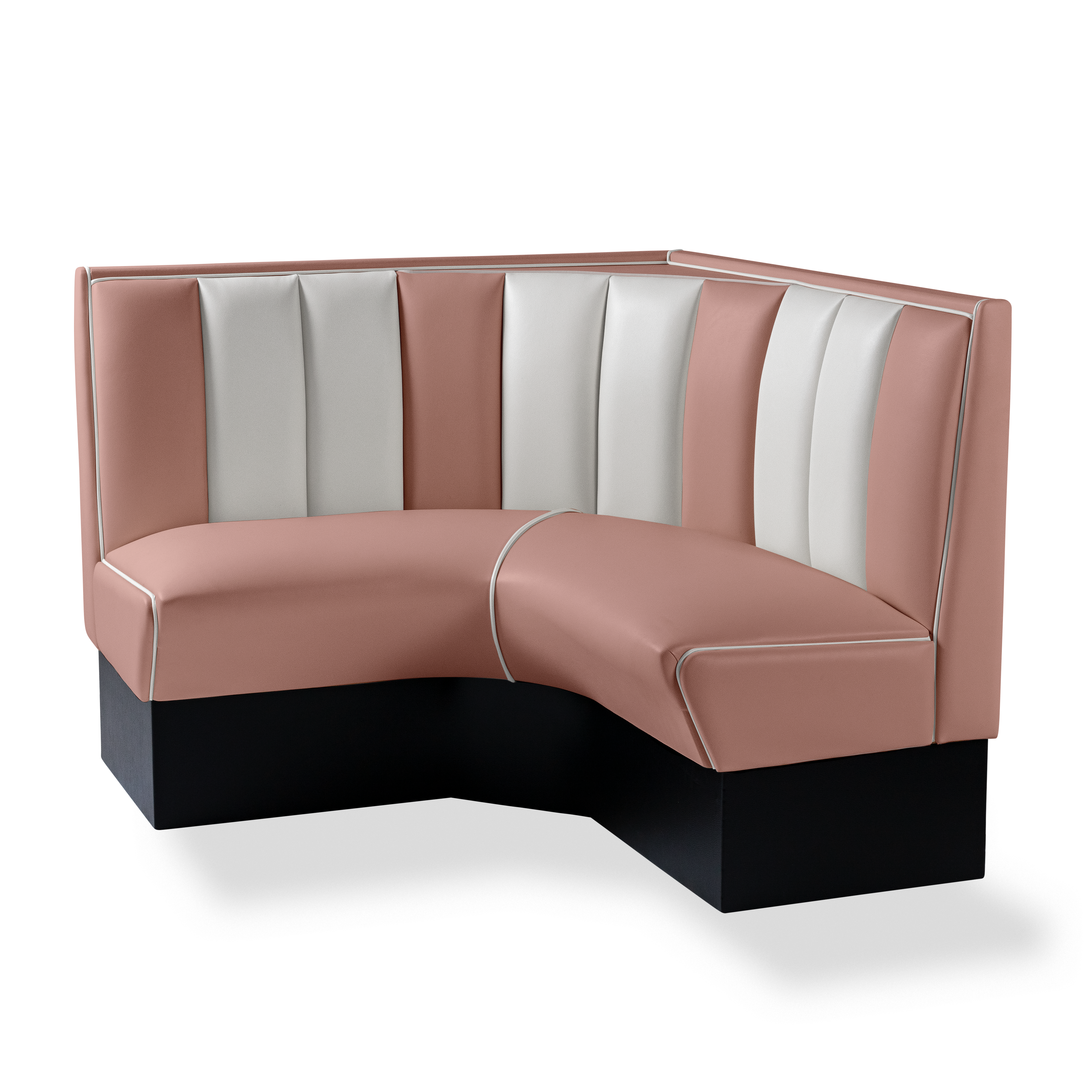 Banquette d’angle 120/120cm - Dossier Cannelé - Liseré Blanc coloris Rose poudré