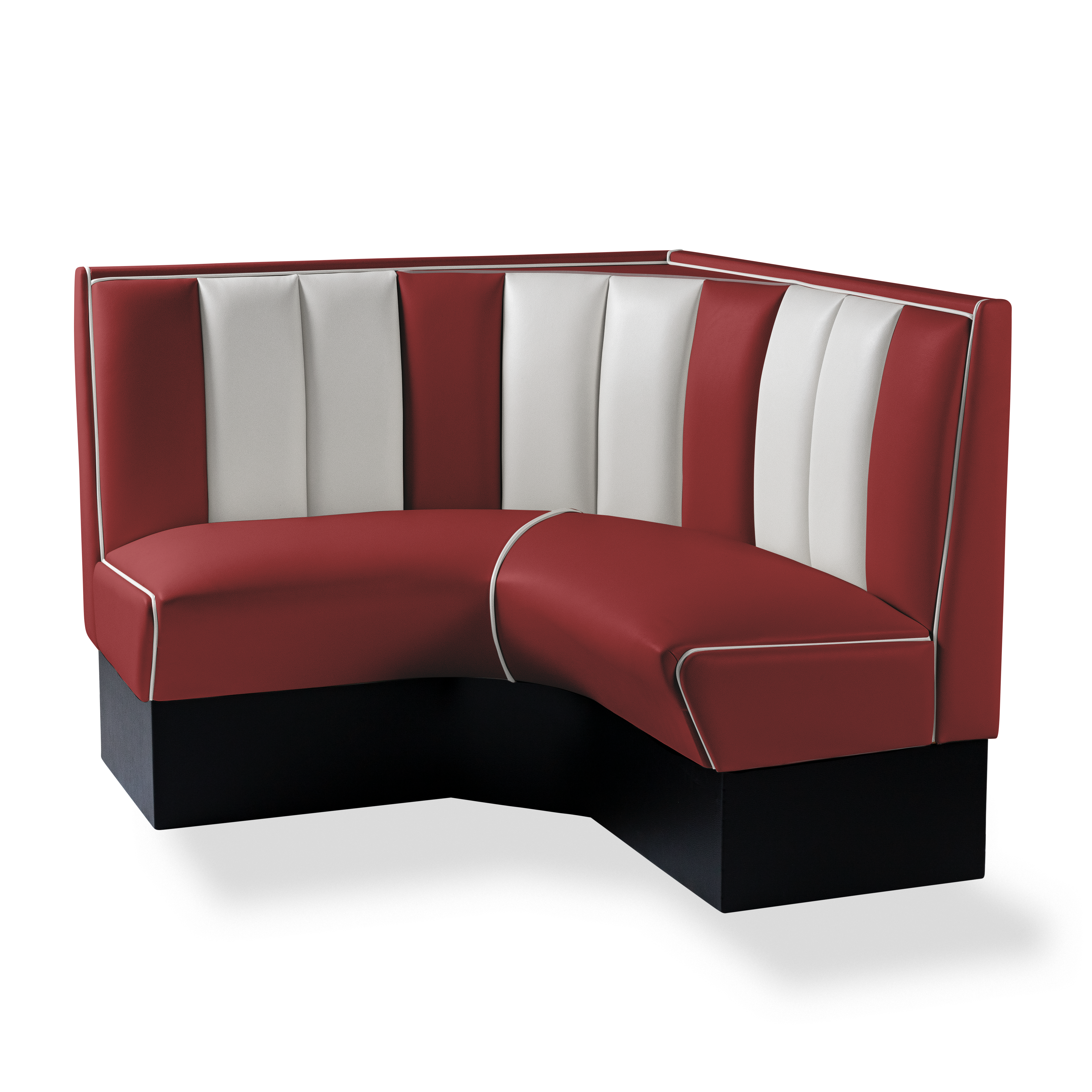 Banquette d’angle 120/120cm - Dossier Cannelé - Liseré Blanc coloris Rouge rubis