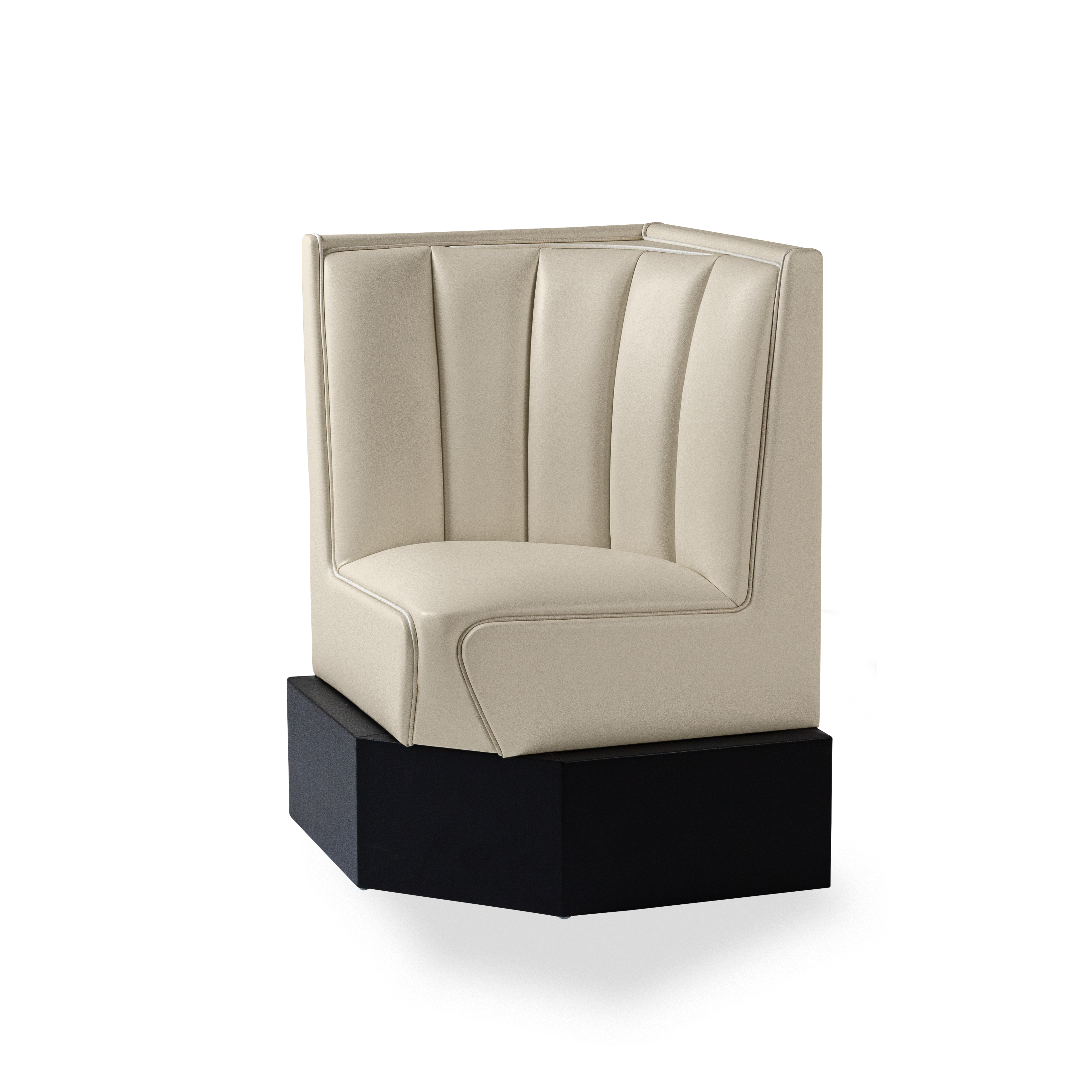 Banquette d’angle 60/60cm - Dossier Cannelé - Liseré Blanc coloris Blanc cassé