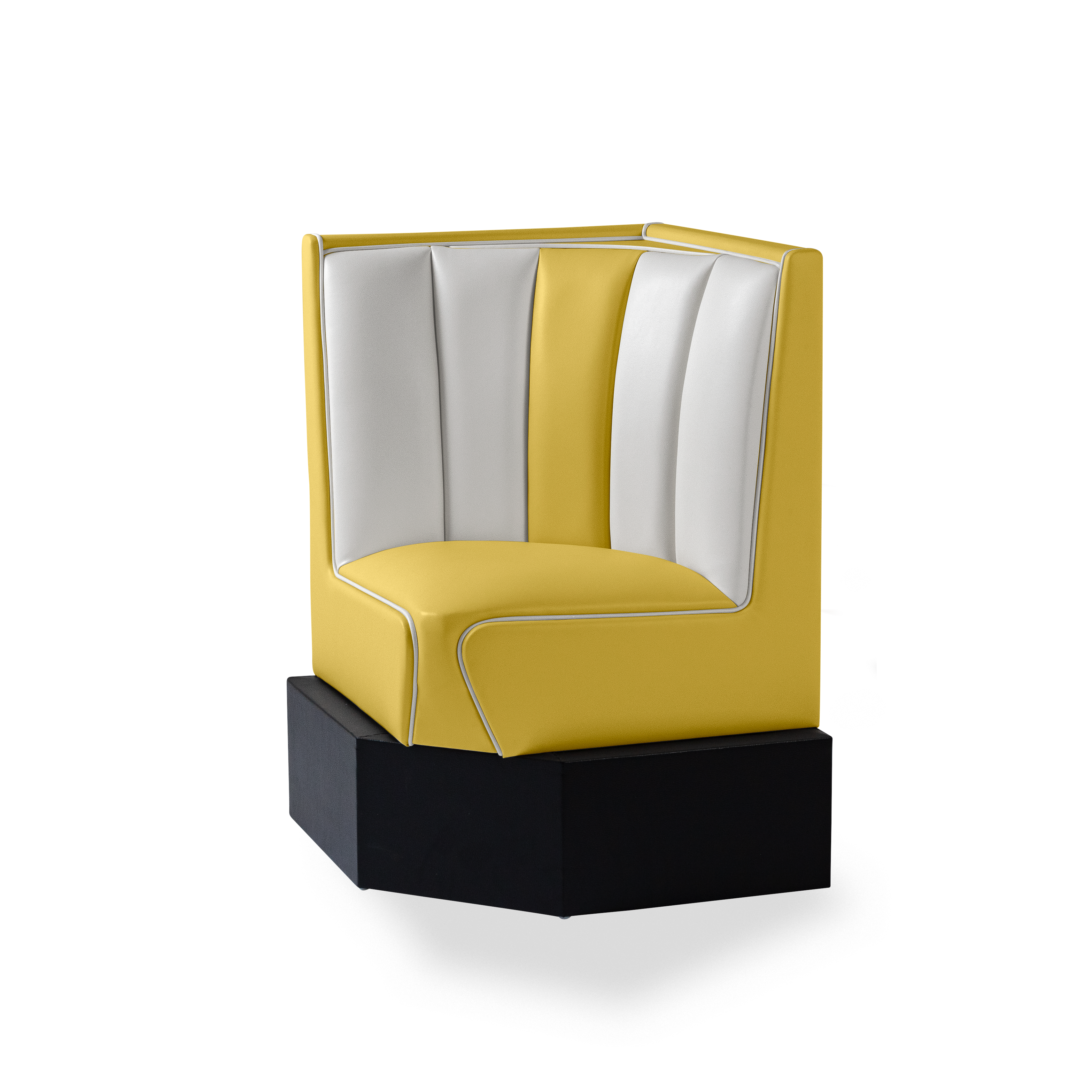 Banquette d’angle 60/60cm - Dossier Cannelé - Liseré Blanc coloris Jaune