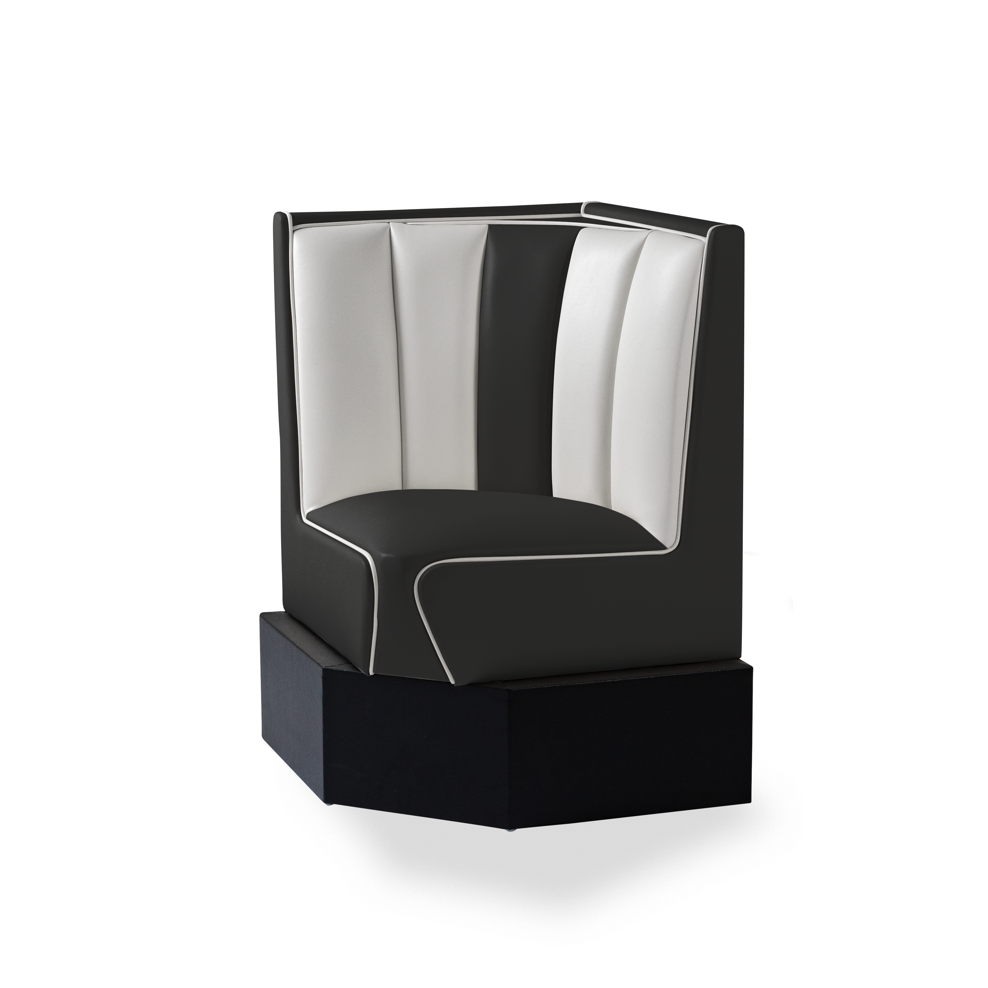 Banquette d’angle 60/60cm - Dossier Cannelé - Liseré Blanc coloris Noir