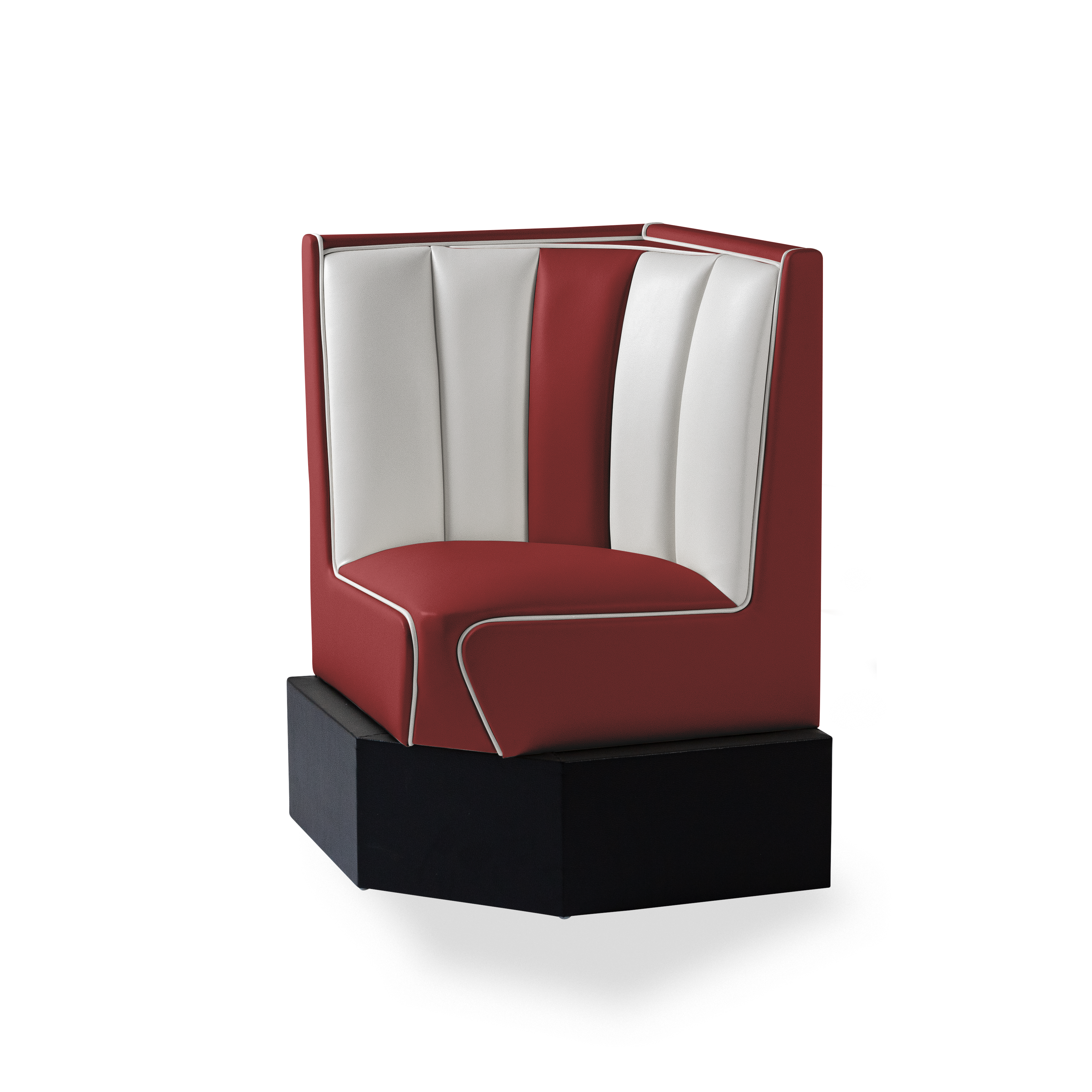 Banquette d’angle 60/60cm - Dossier Cannelé - Liseré Blanc coloris Rouge rubis