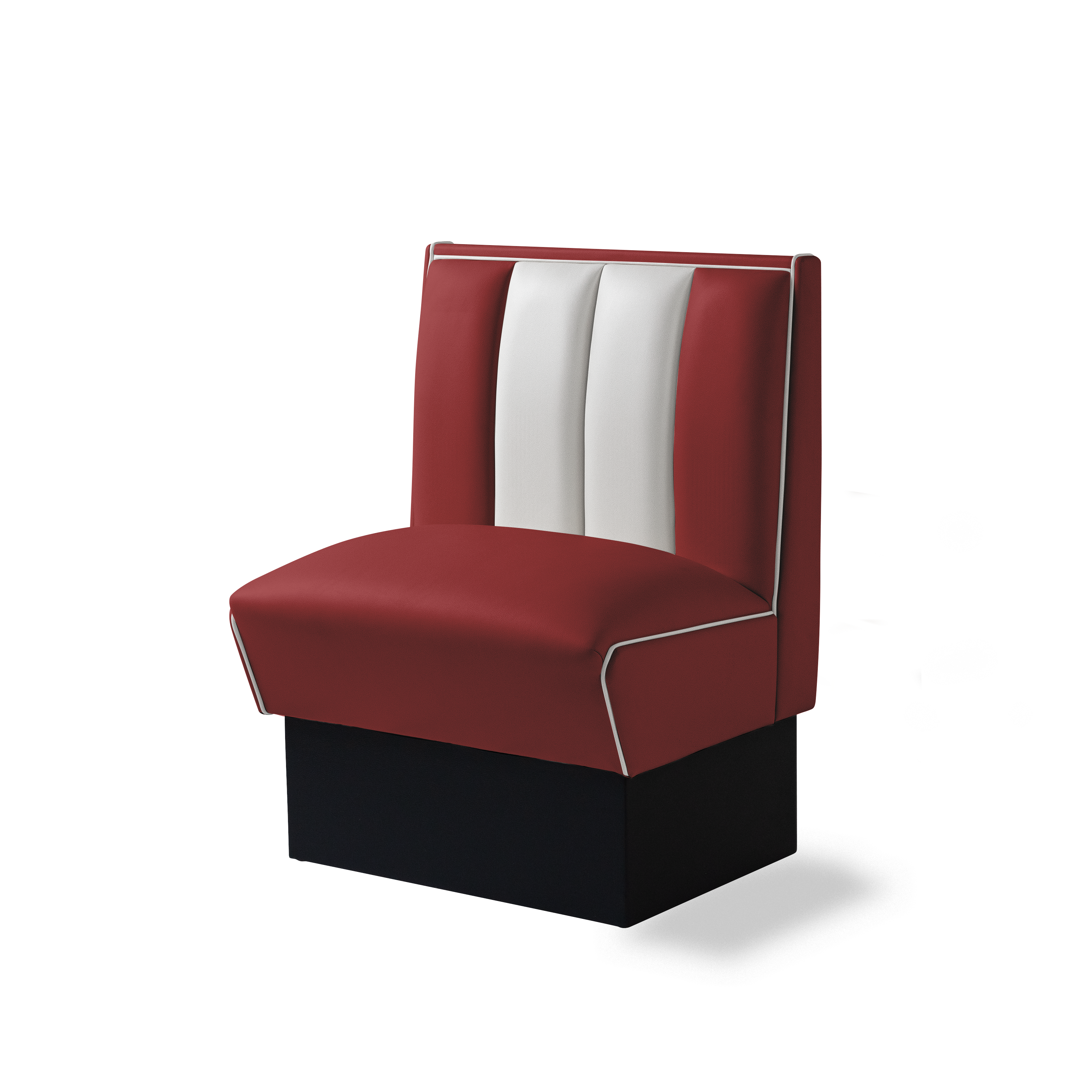 Banquette Booth 70cm - Dossier Cannelé - Liseré Blanc coloris Rouge rubis