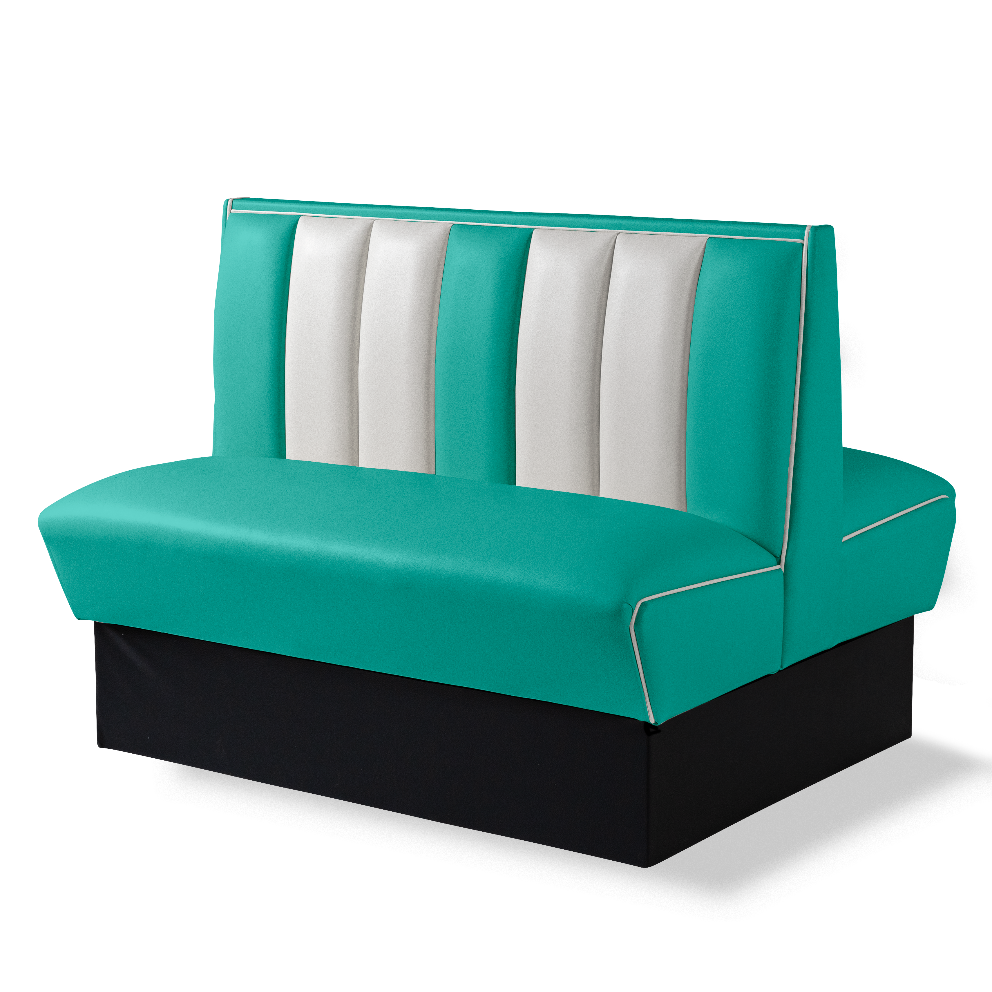 Banquette Booth Double 120cm - Dossier Cannelé - Liseré Blanc coloris Turquoise