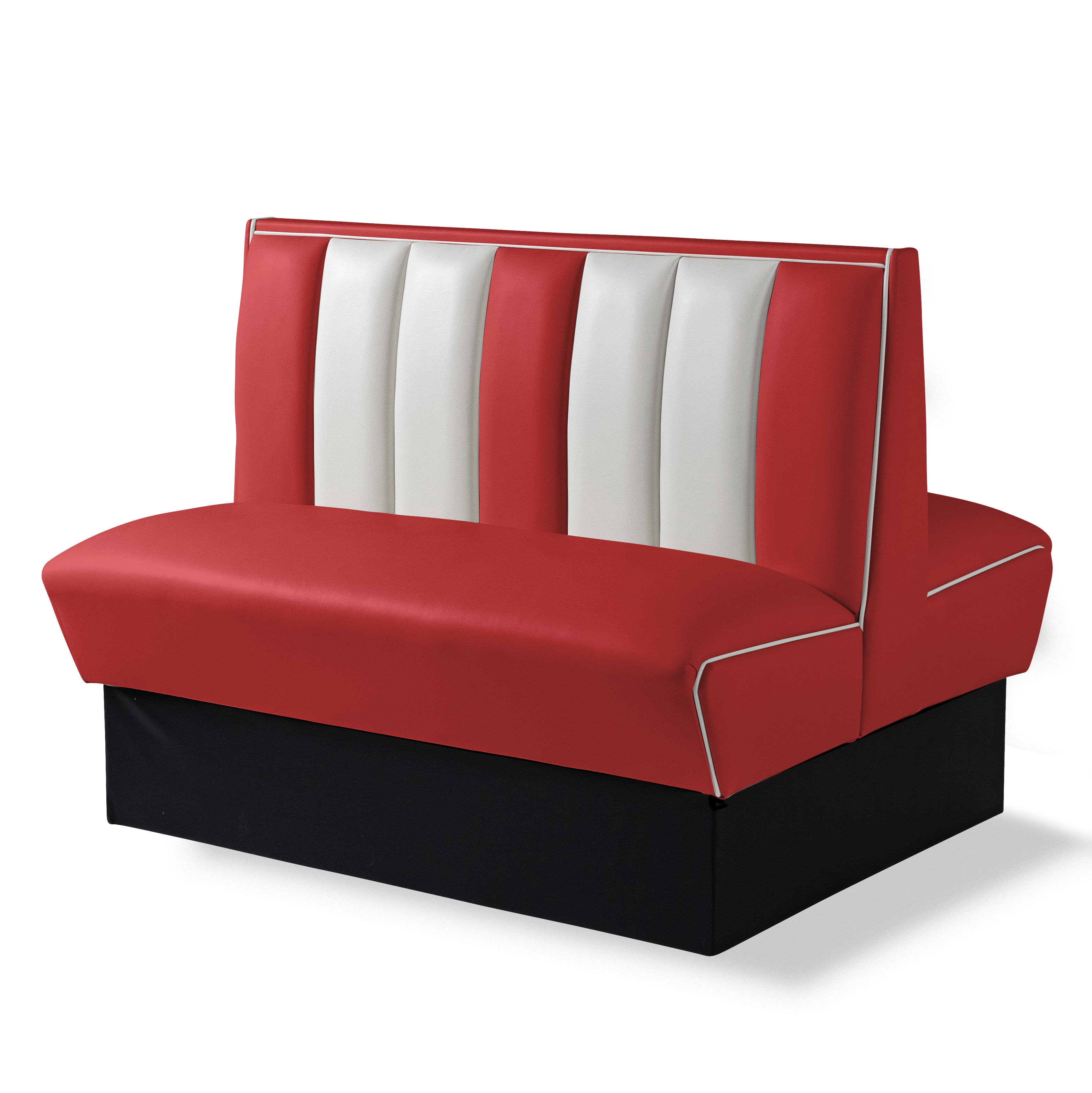 Banquette Booth Double 120cm - Dossier Cannelé - Liseré Blanc coloris Rouge - vue arrière