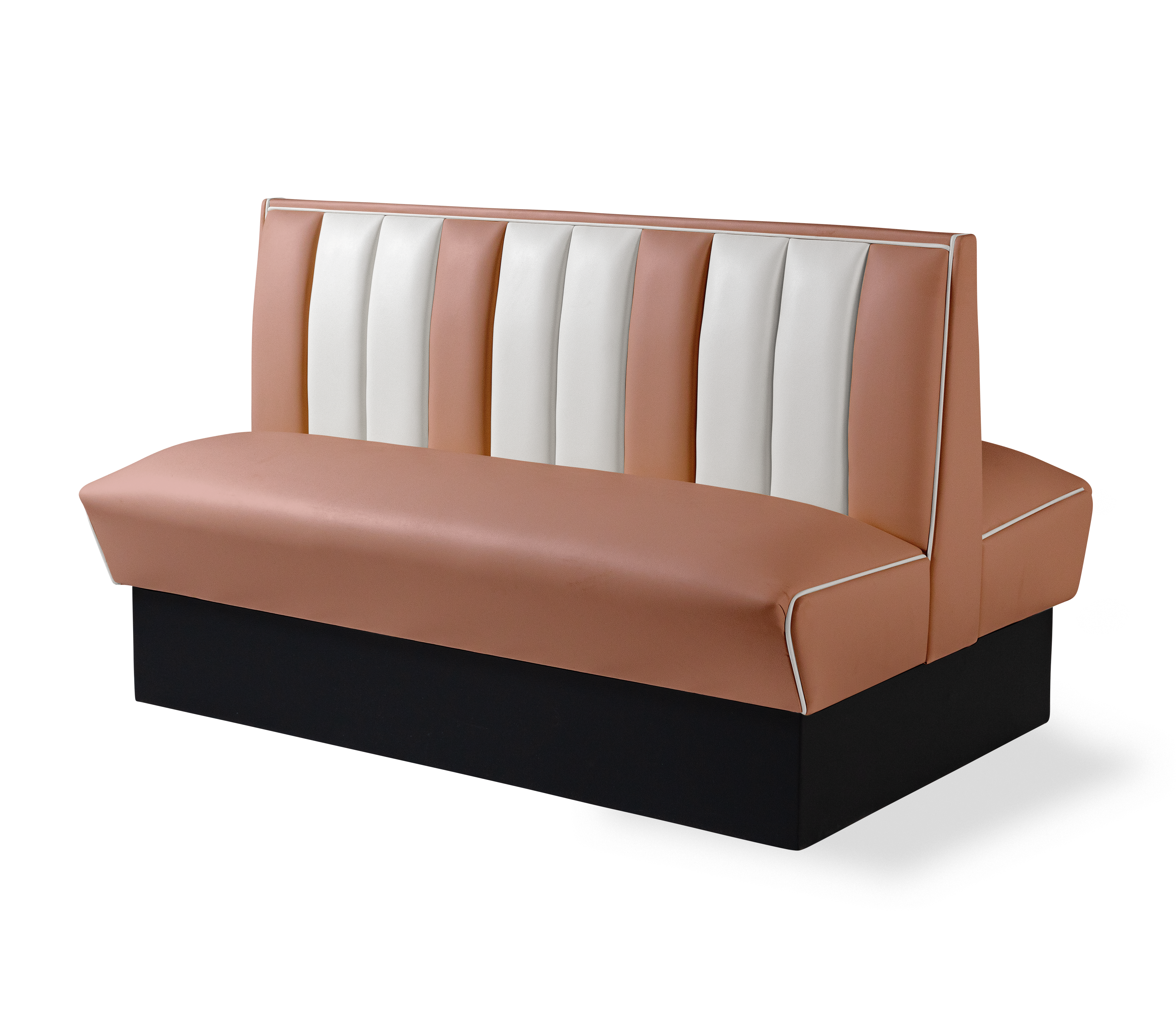 Banquette Booth Double 150cm - Dossier Cannelé - Liseré Blanc coloris Rose poudré - vue arrière