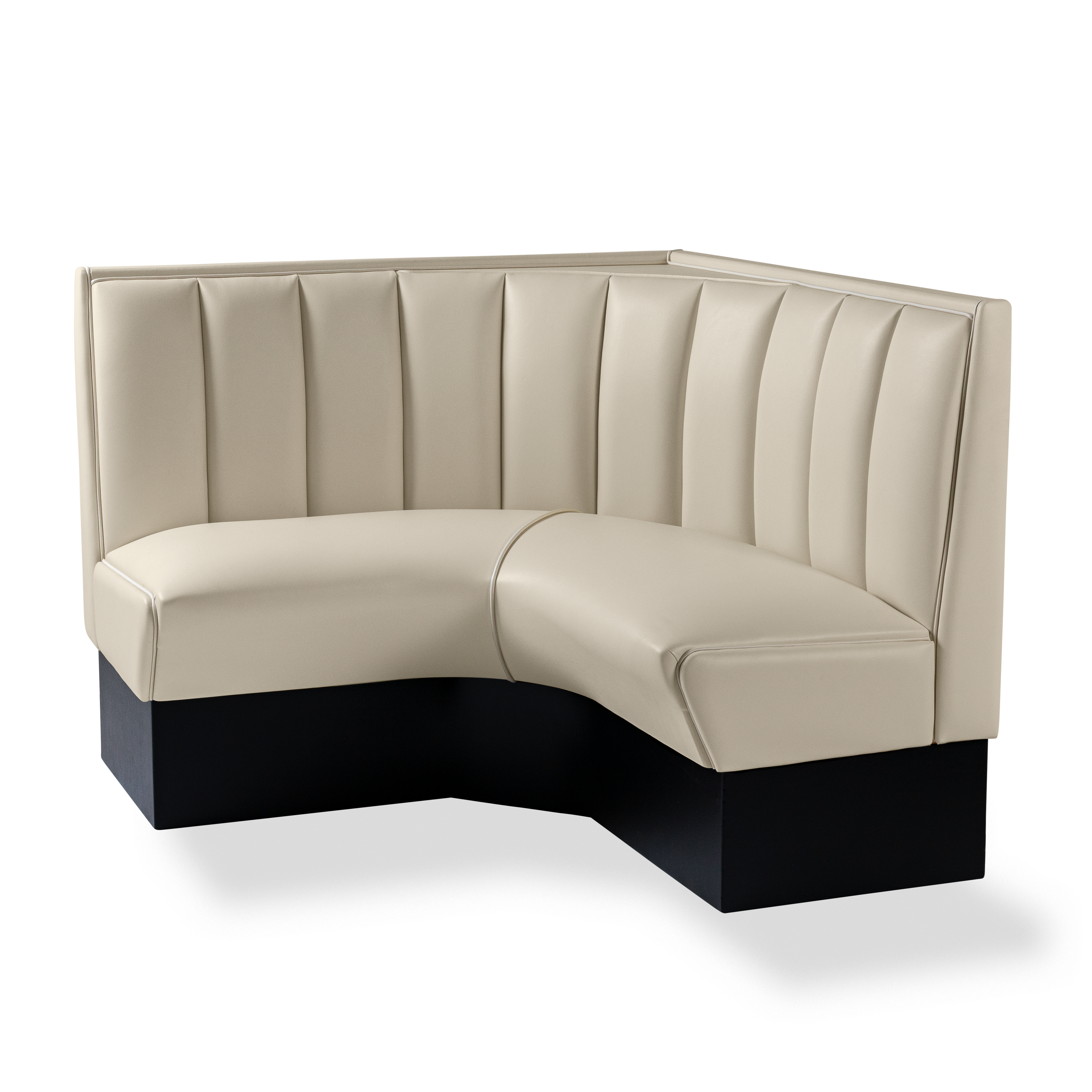 Banquette d’angle 120/120cm - Dossier Cannelé - Liseré Blanc coloris Blanc cassé