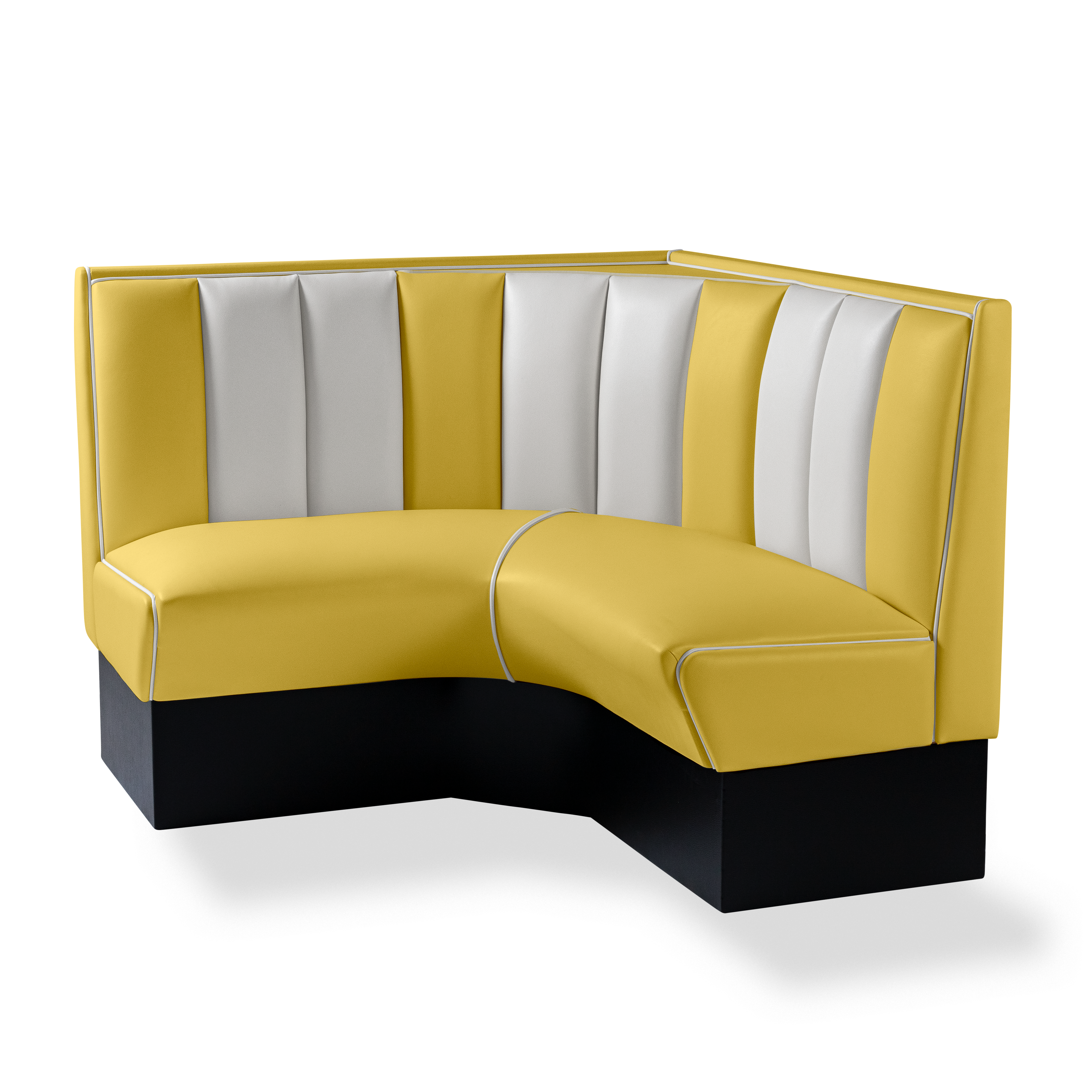 Banquette d’angle 120/120cm - Dossier Cannelé - Liseré Blanc coloris Jaune