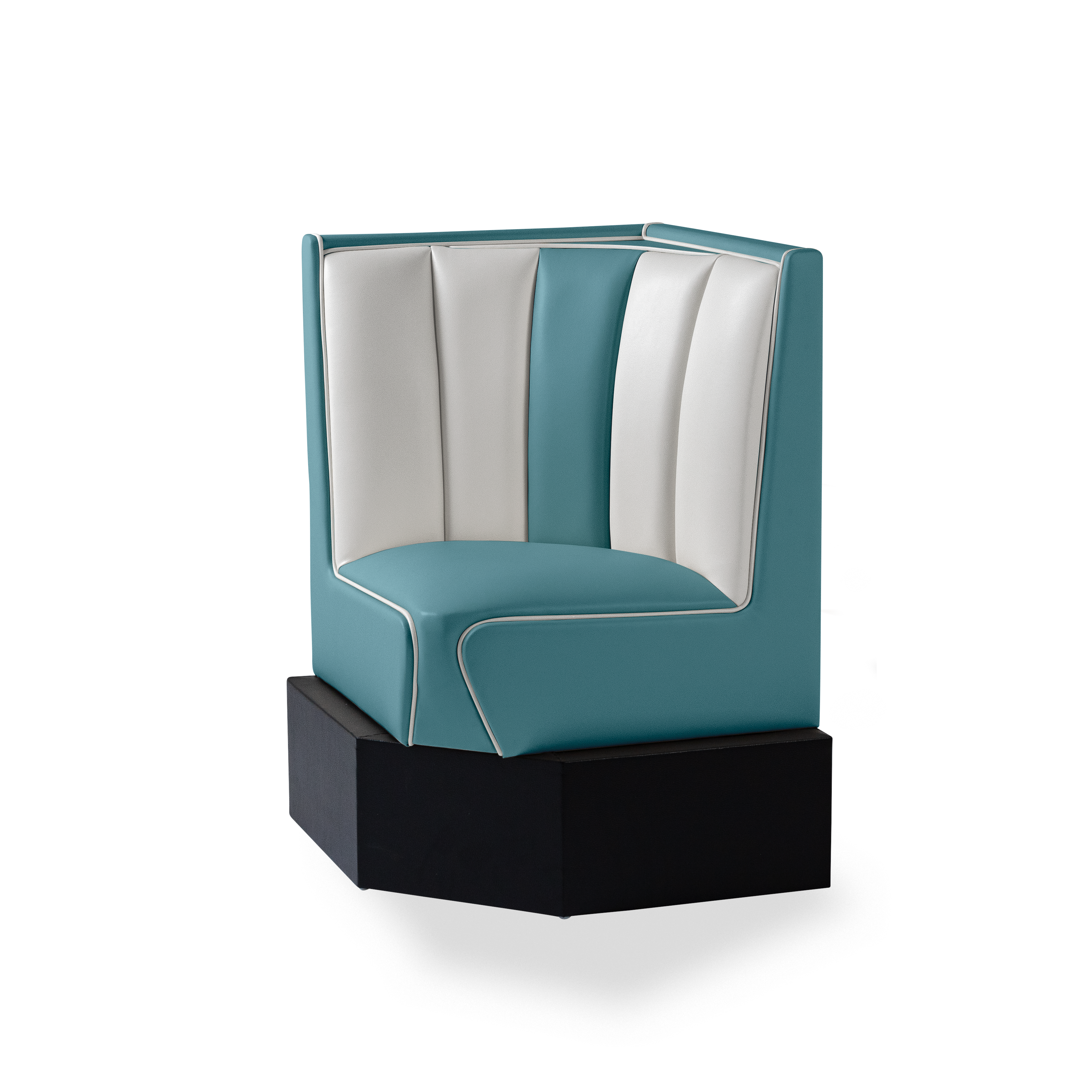 Banquette d’angle 60/60cm - Dossier Cannelé - Liseré Blanc coloris Bleu