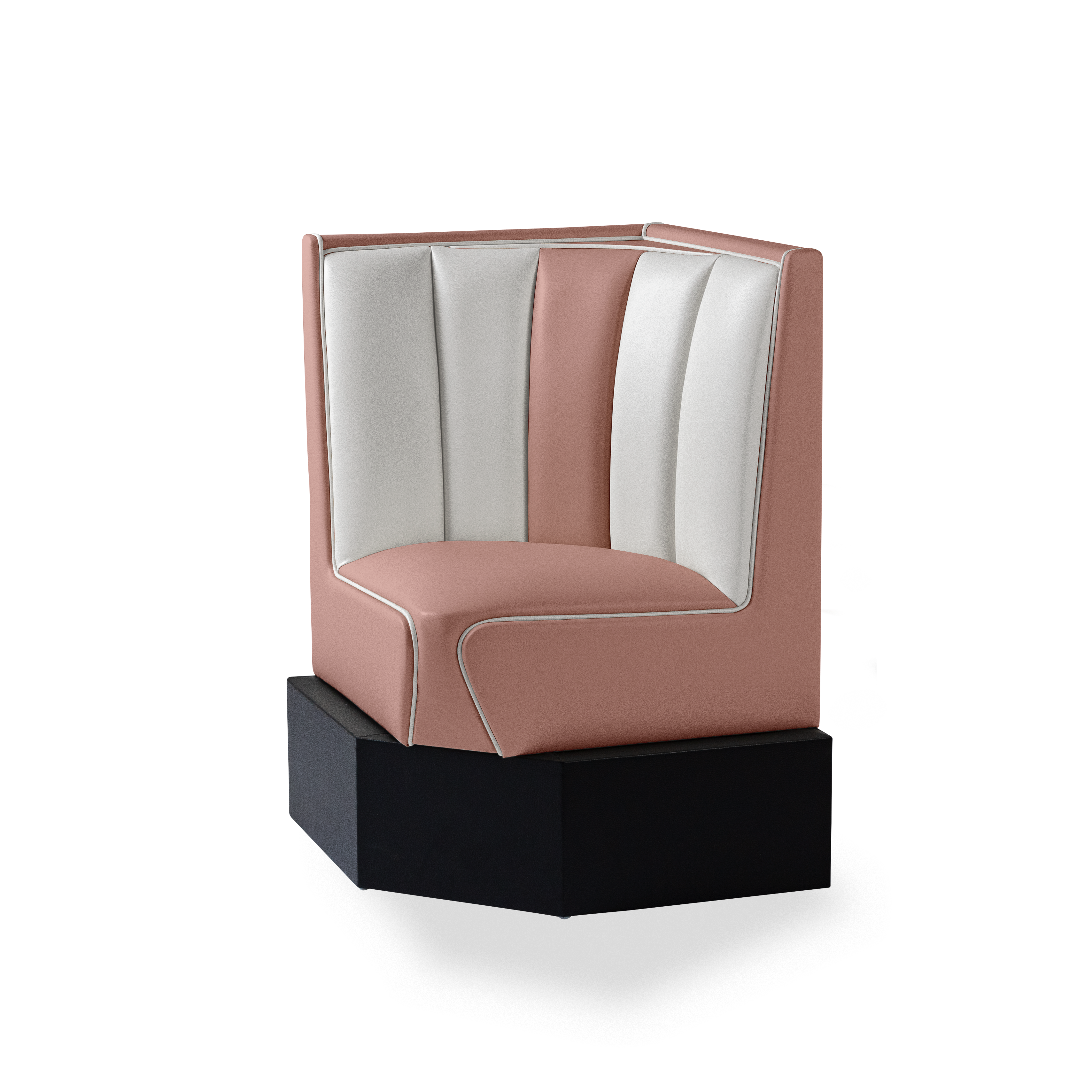 Banquette d’angle 60/60cm - Dossier Cannelé - Liseré Blanc coloris Rose poudré