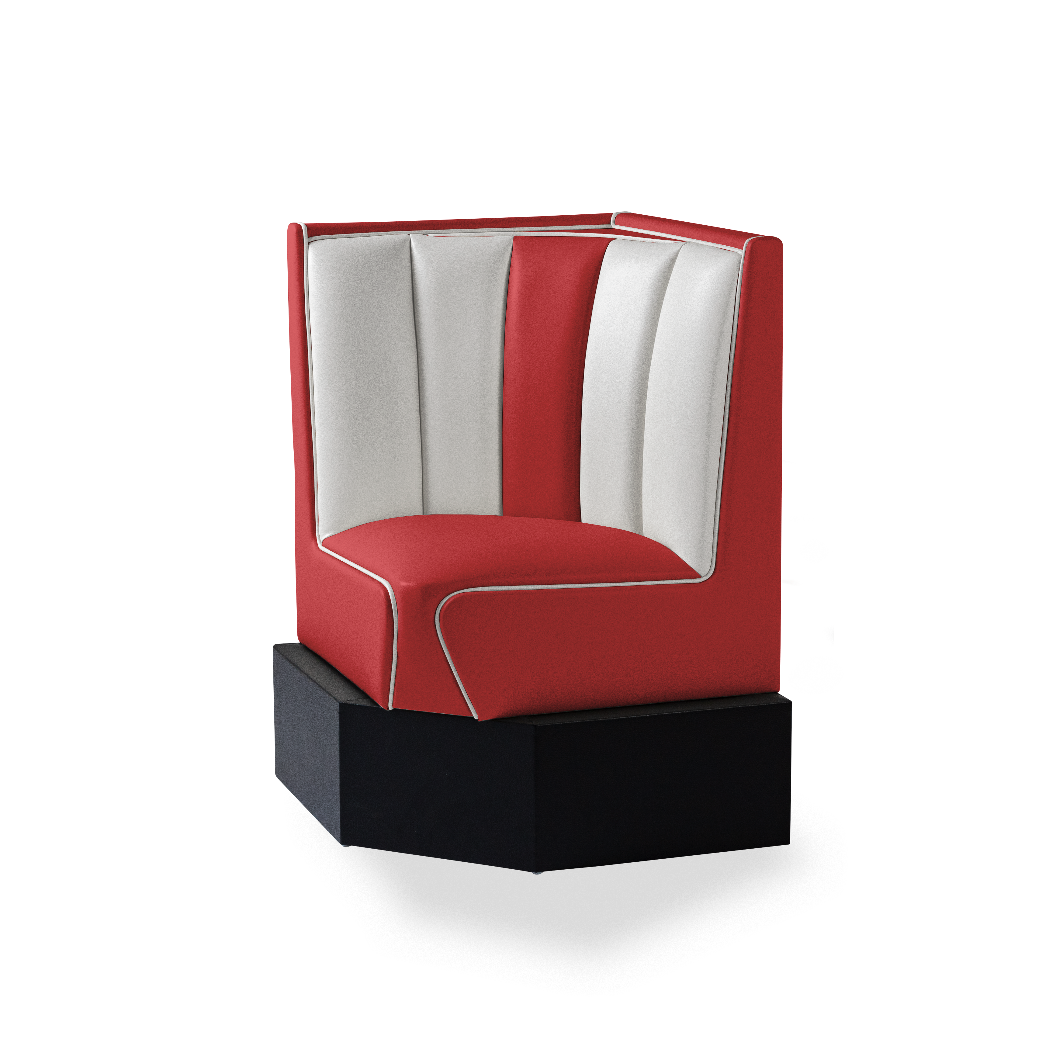 Banquette d’angle 60/60cm - Dossier Cannelé - Liseré Blanc coloris Rouge