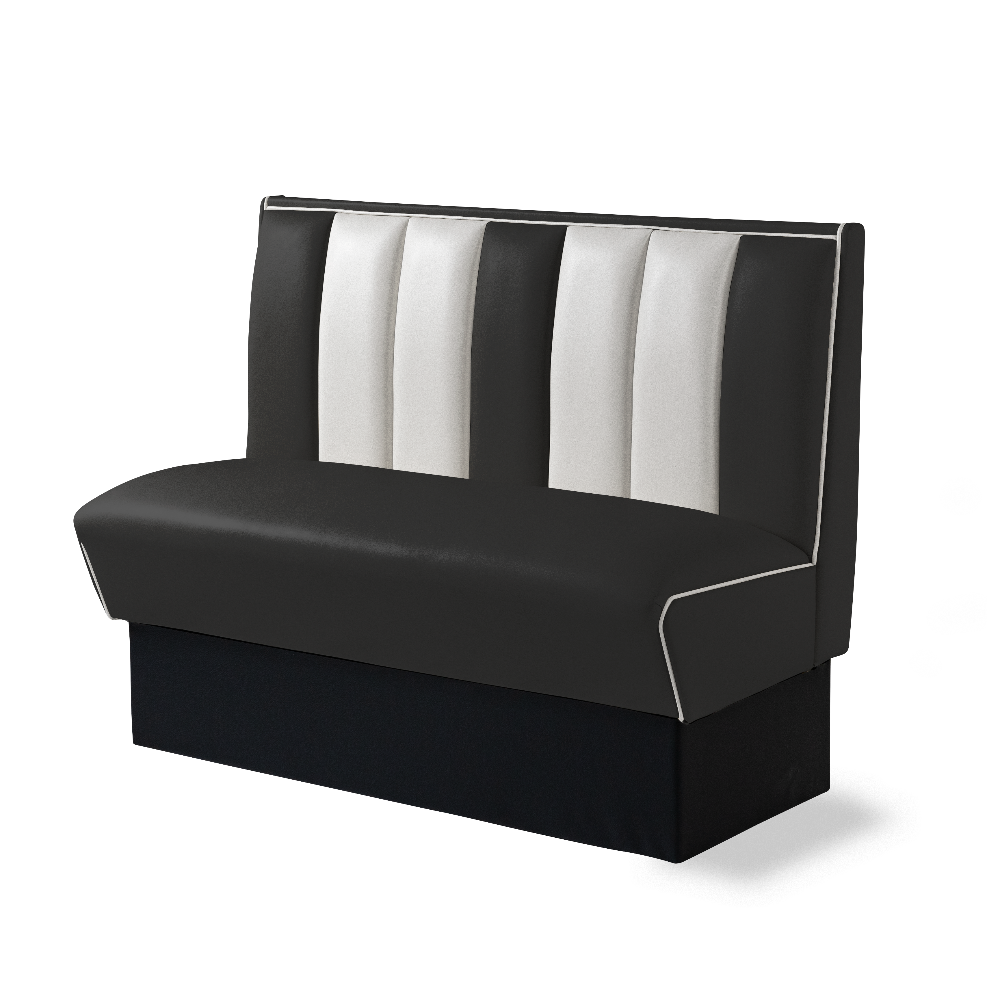 Banquette Booth 120cm - Dossier Cannelé - Liseré Blanc coloris Noir