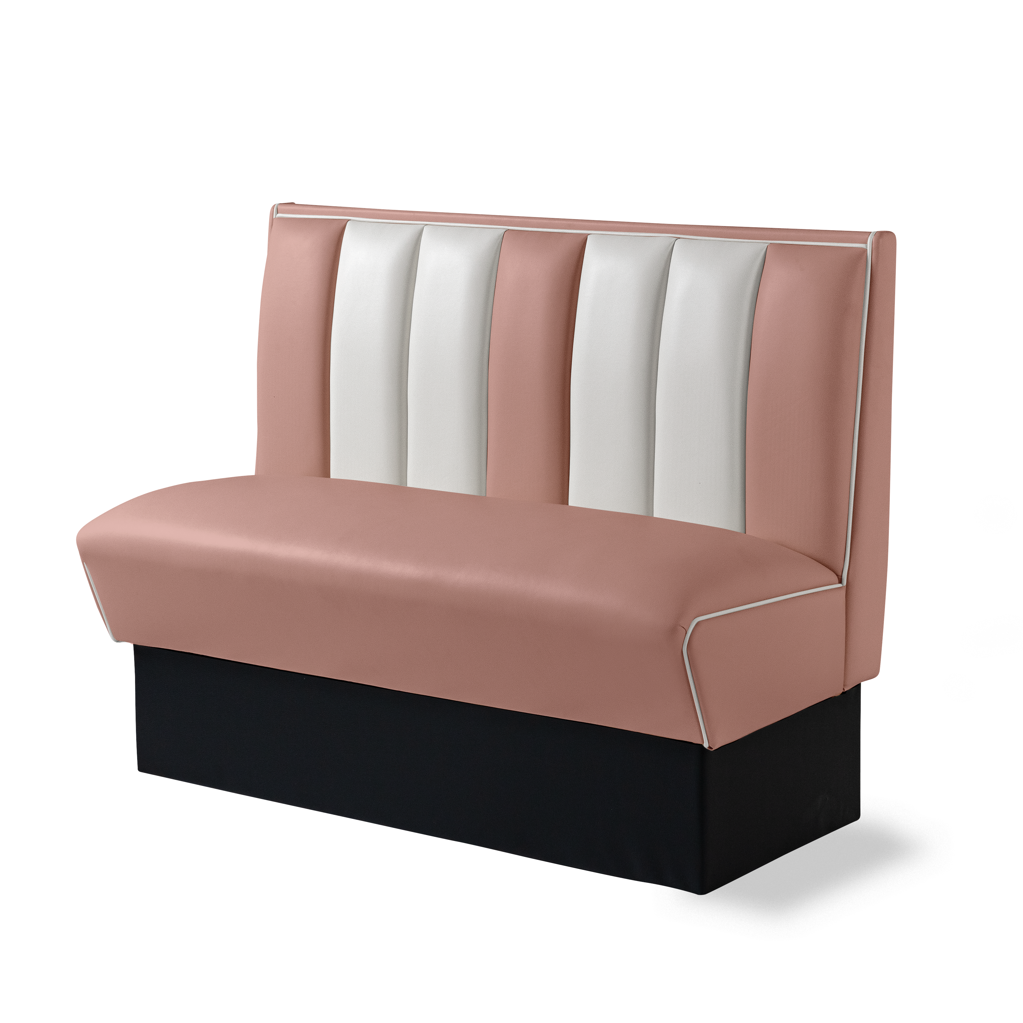 Banquette Booth 120cm - Dossier Cannelé - Liseré Blanc coloris Rose poudré