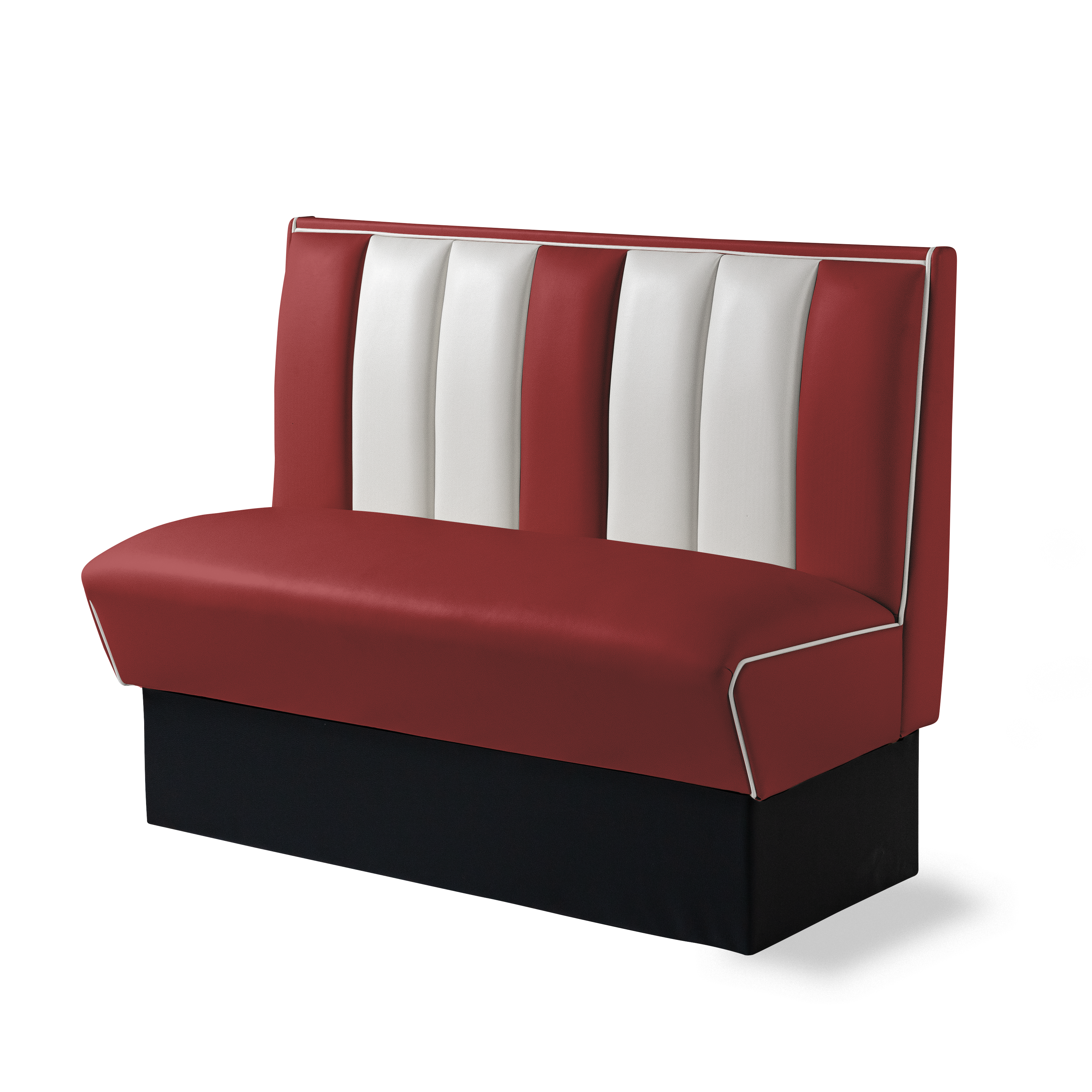 Banquette Booth 120cm - Dossier Cannelé - Liseré Blanc coloris Rouge rubis