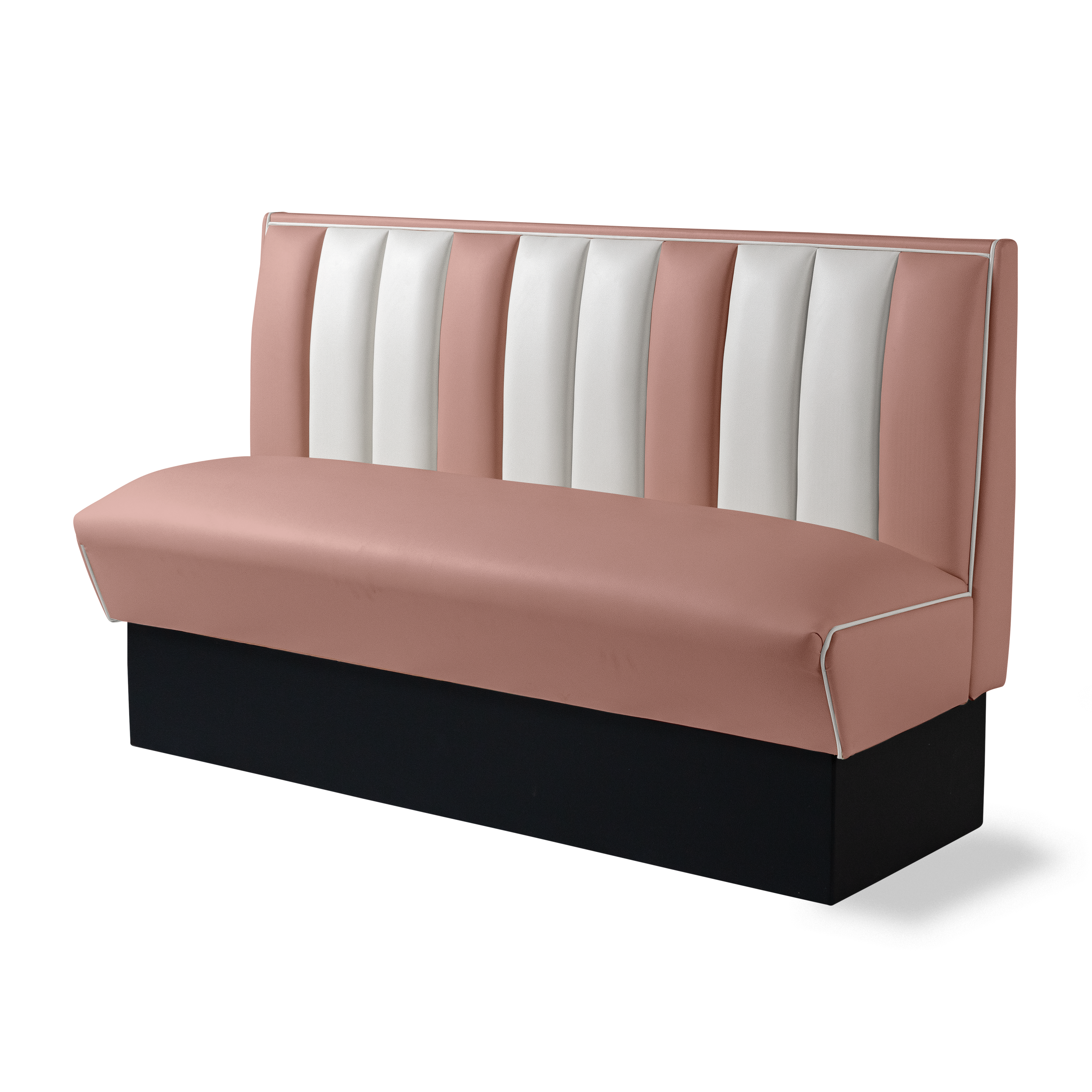 Banquette Booth 150cm - Dossier Cannelé - Liseré Blanc coloris Rose poudré
