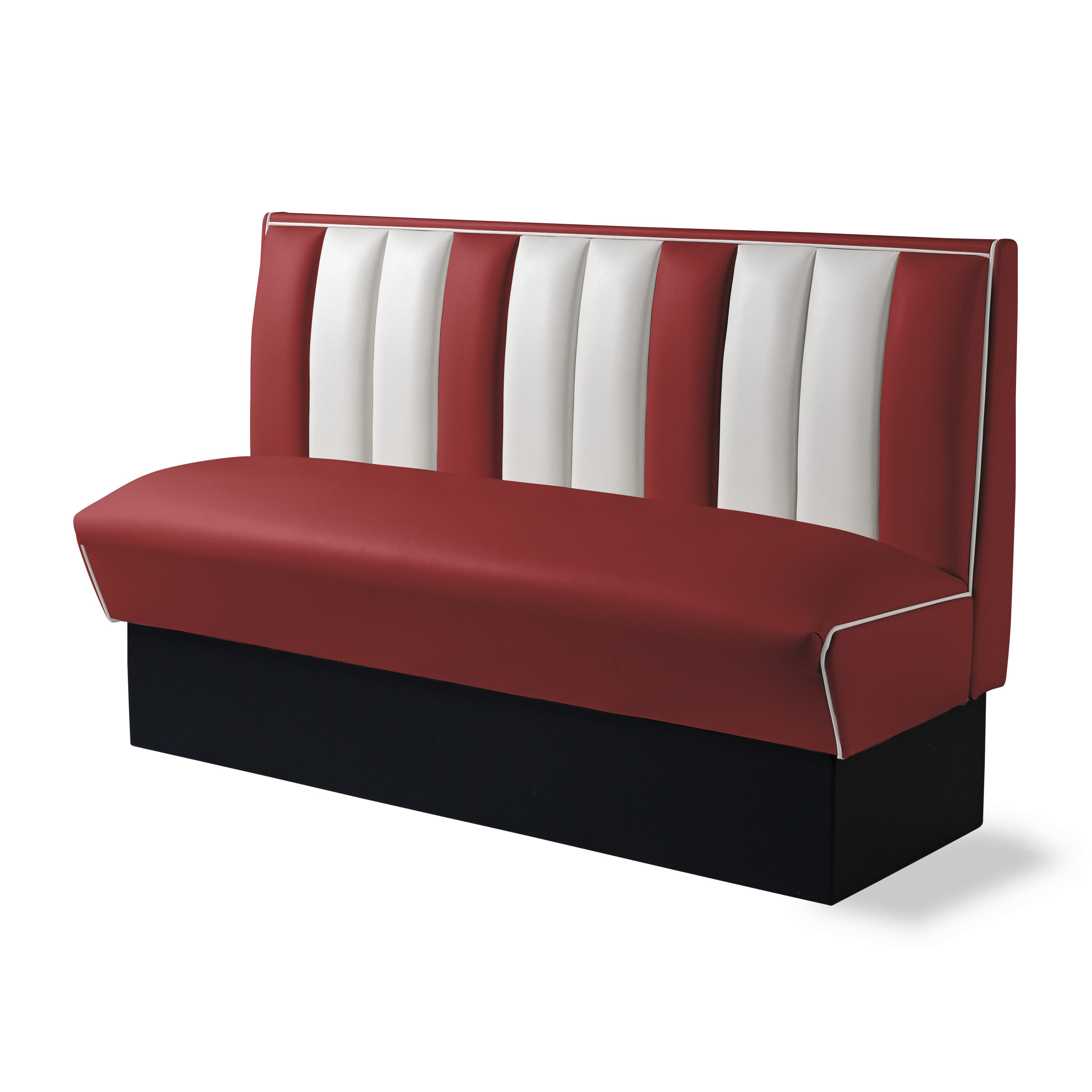 Banquette Booth 150cm - Dossier Cannelé - Liseré Blanc coloris Rouge rubis