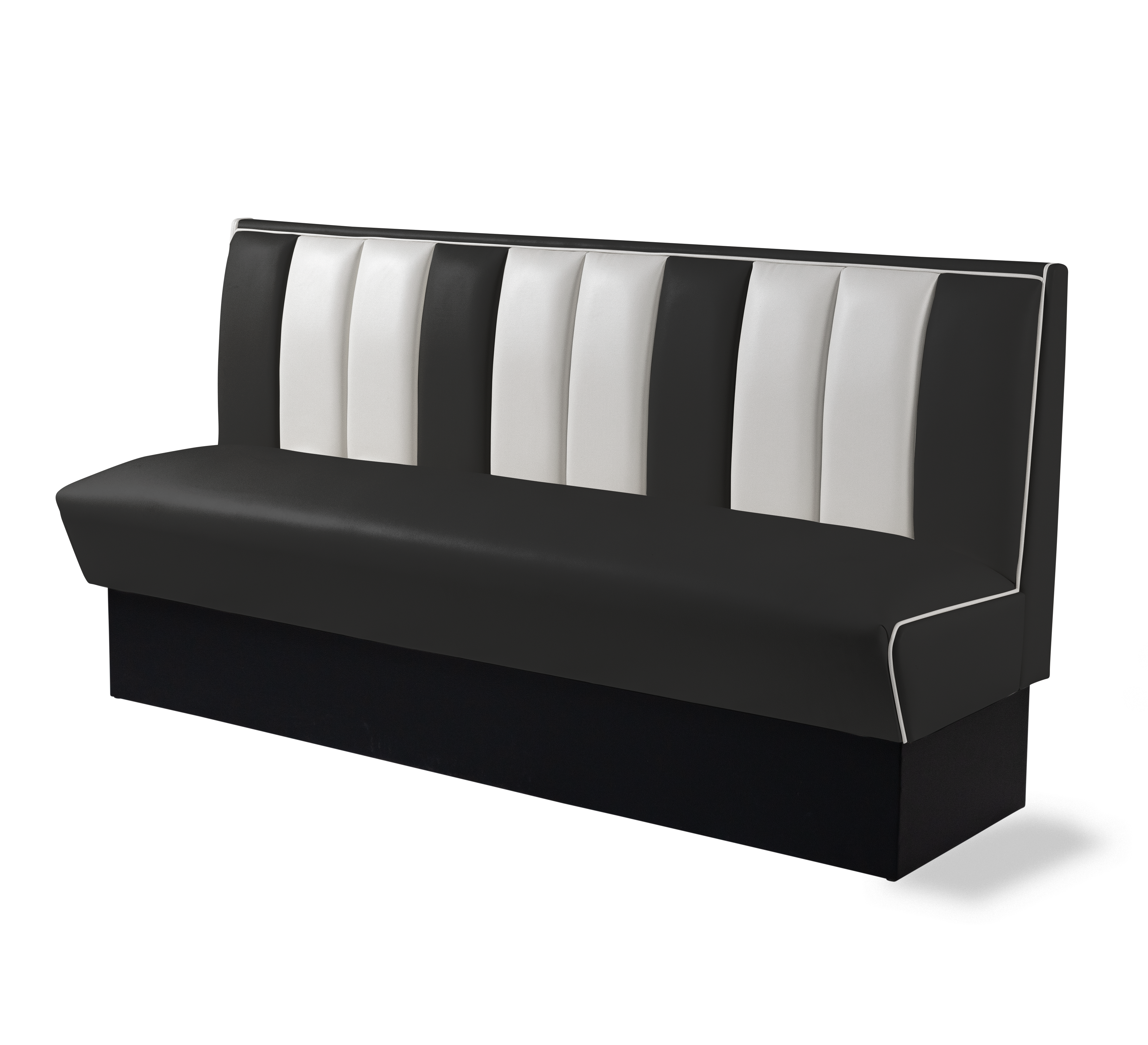 Banquette Booth 180cm - Dossier Cannelé - Liseré Blanc coloris Noir