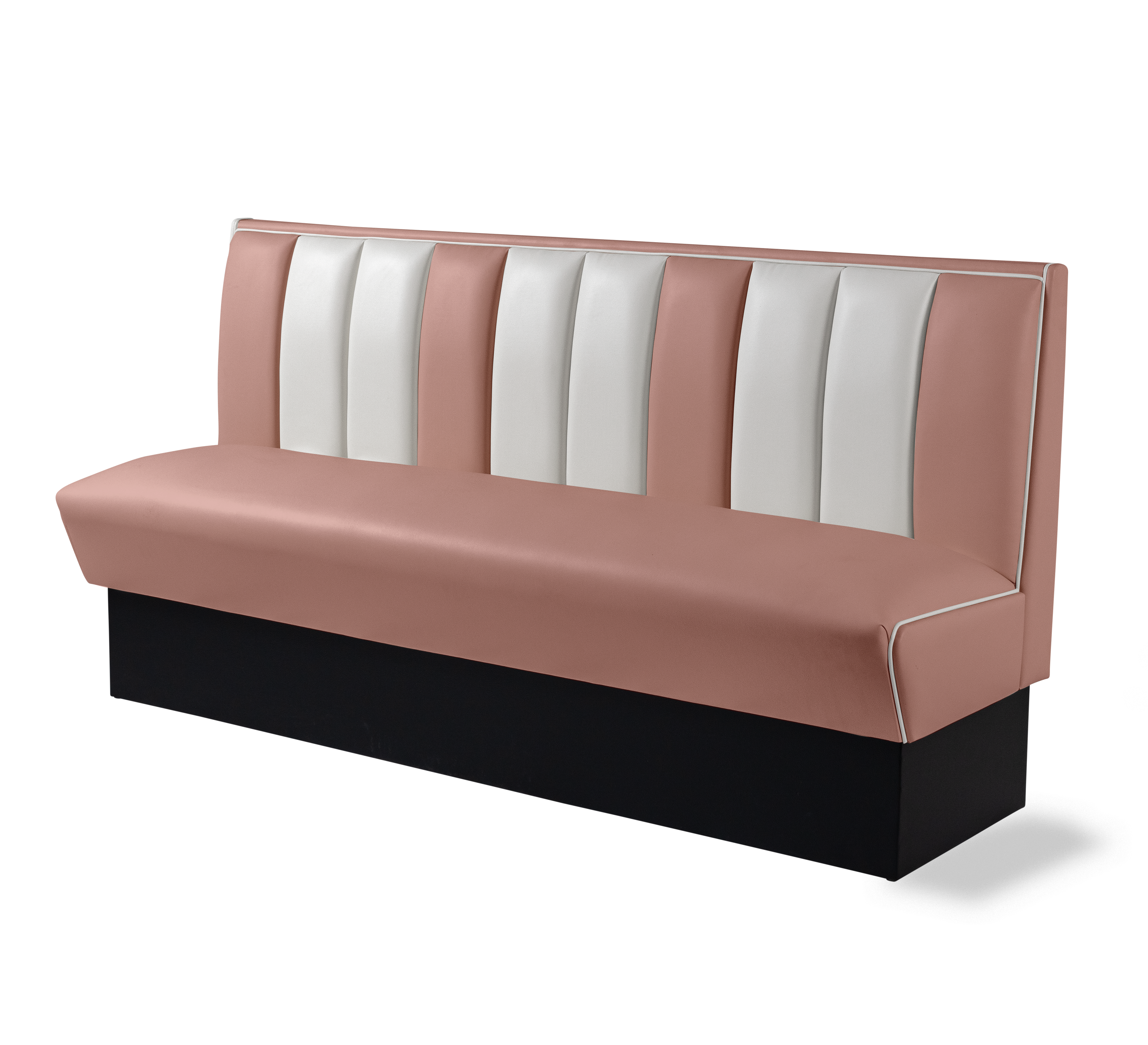 Banquette Booth 180cm - Dossier Cannelé - Liseré Blanc coloris Rose poudré