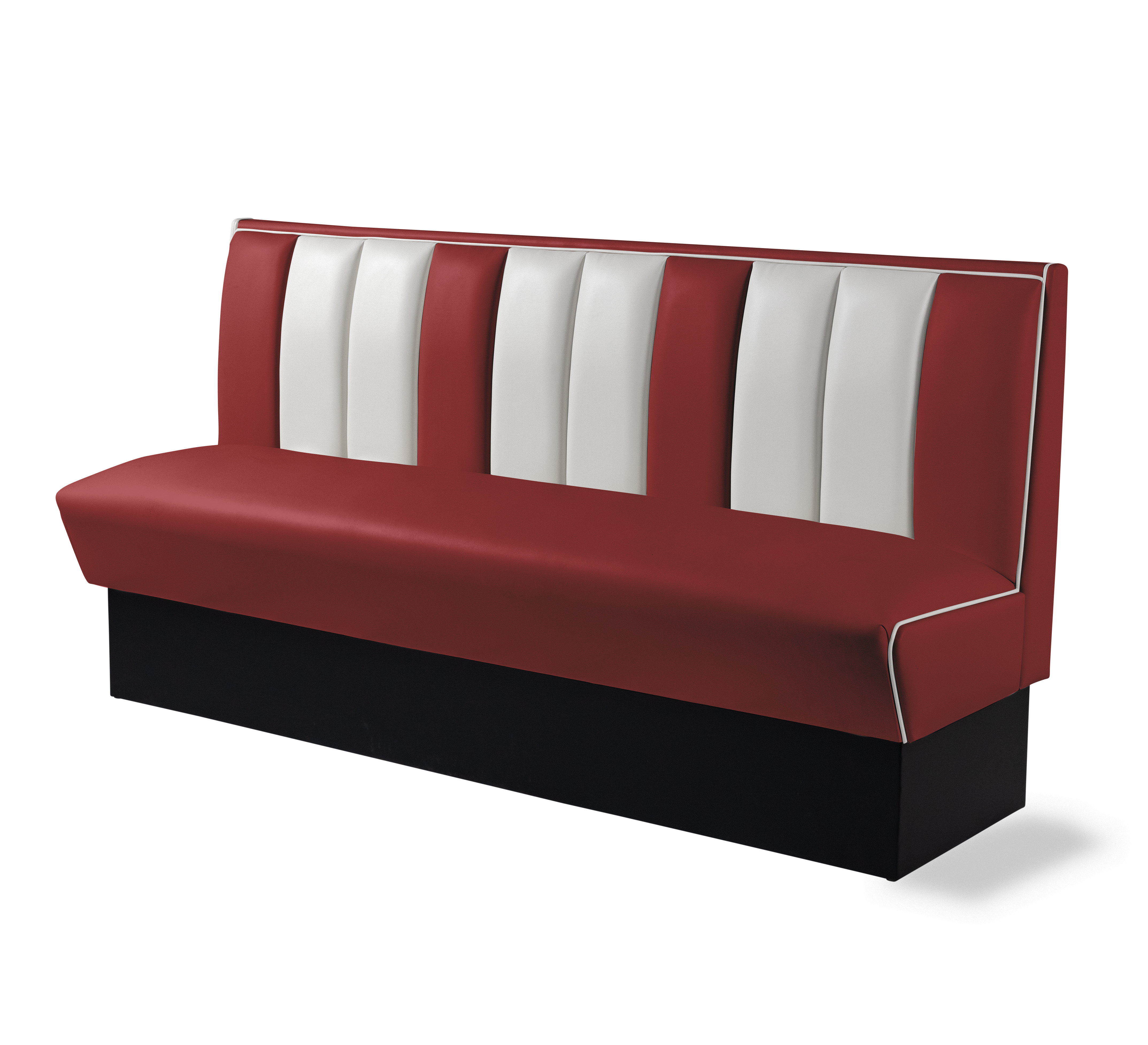Banquette Booth 180cm - Dossier Cannelé - Liseré Blanc coloris Rouge rubis