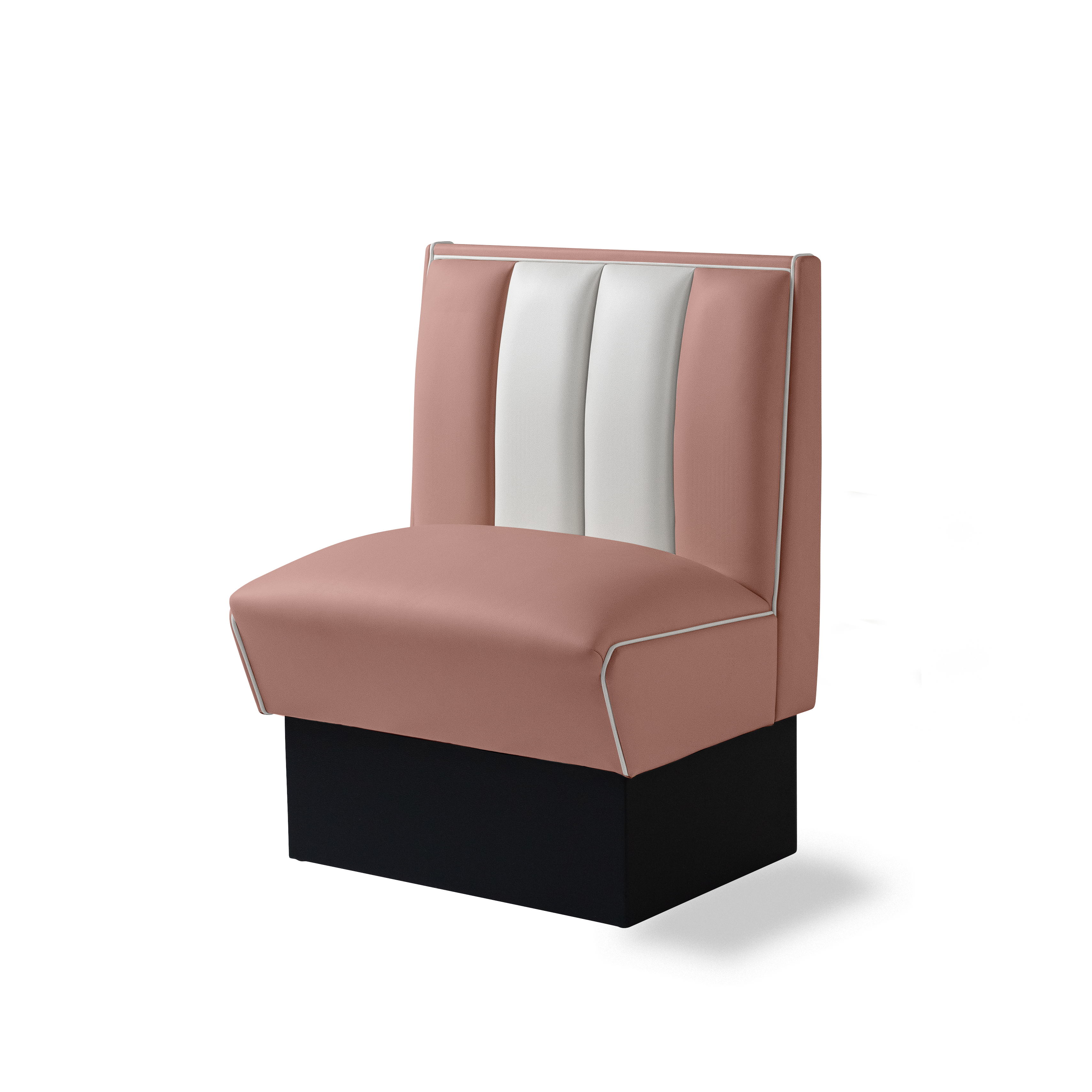 Banquette Booth 70cm - Dossier Cannelé - Liseré Blanc coloris Rose poudré