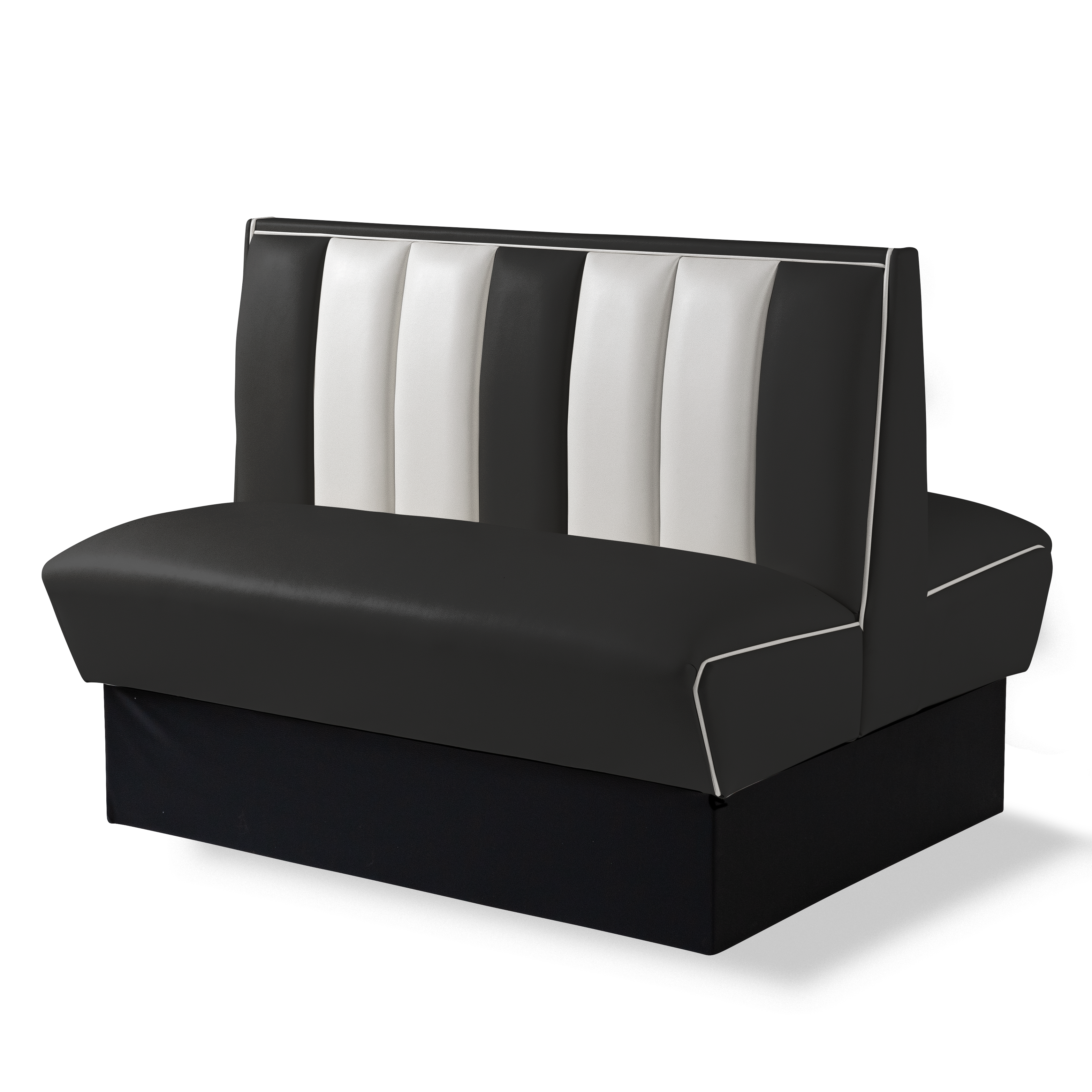 Banquette Booth Double 120cm - Dossier Cannelé - Liseré Blanc coloris Noir