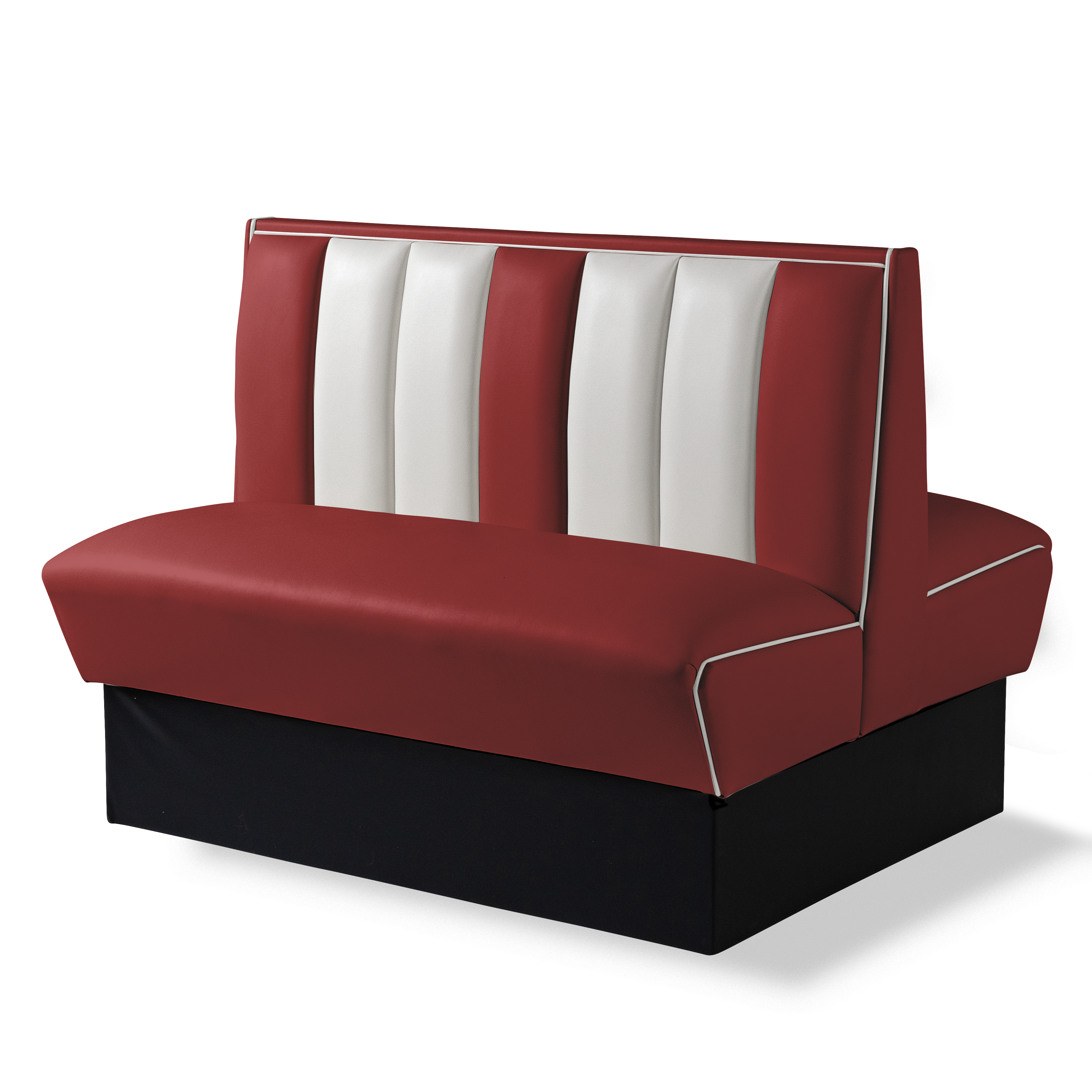 Banquette Booth Double 120cm - Dossier Cannelé - Liseré Blanc coloris Rouge rubis