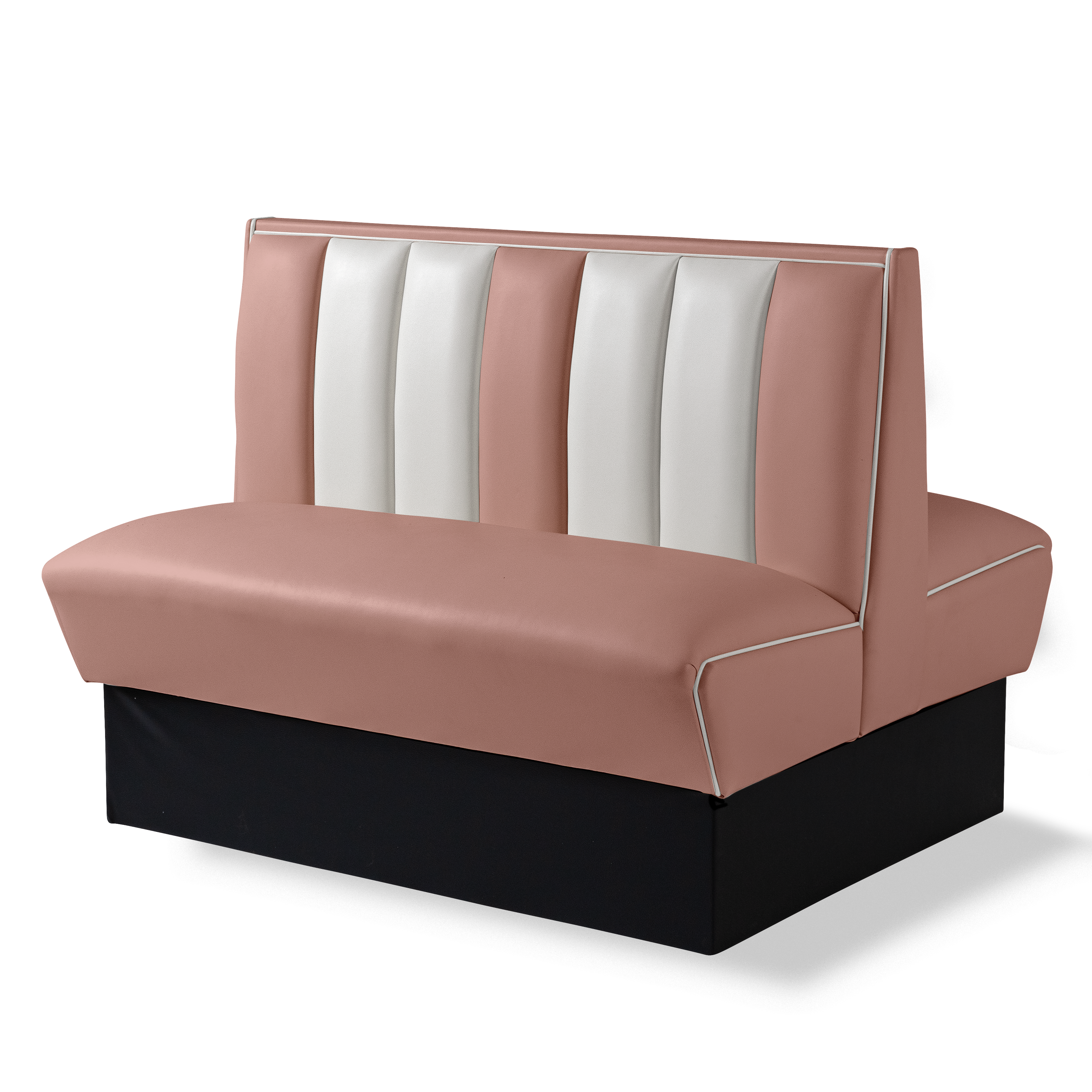 Banquette Booth Double 120cm - Dossier Cannelé - Liseré Blanc coloris Rose poudré - vue arrière