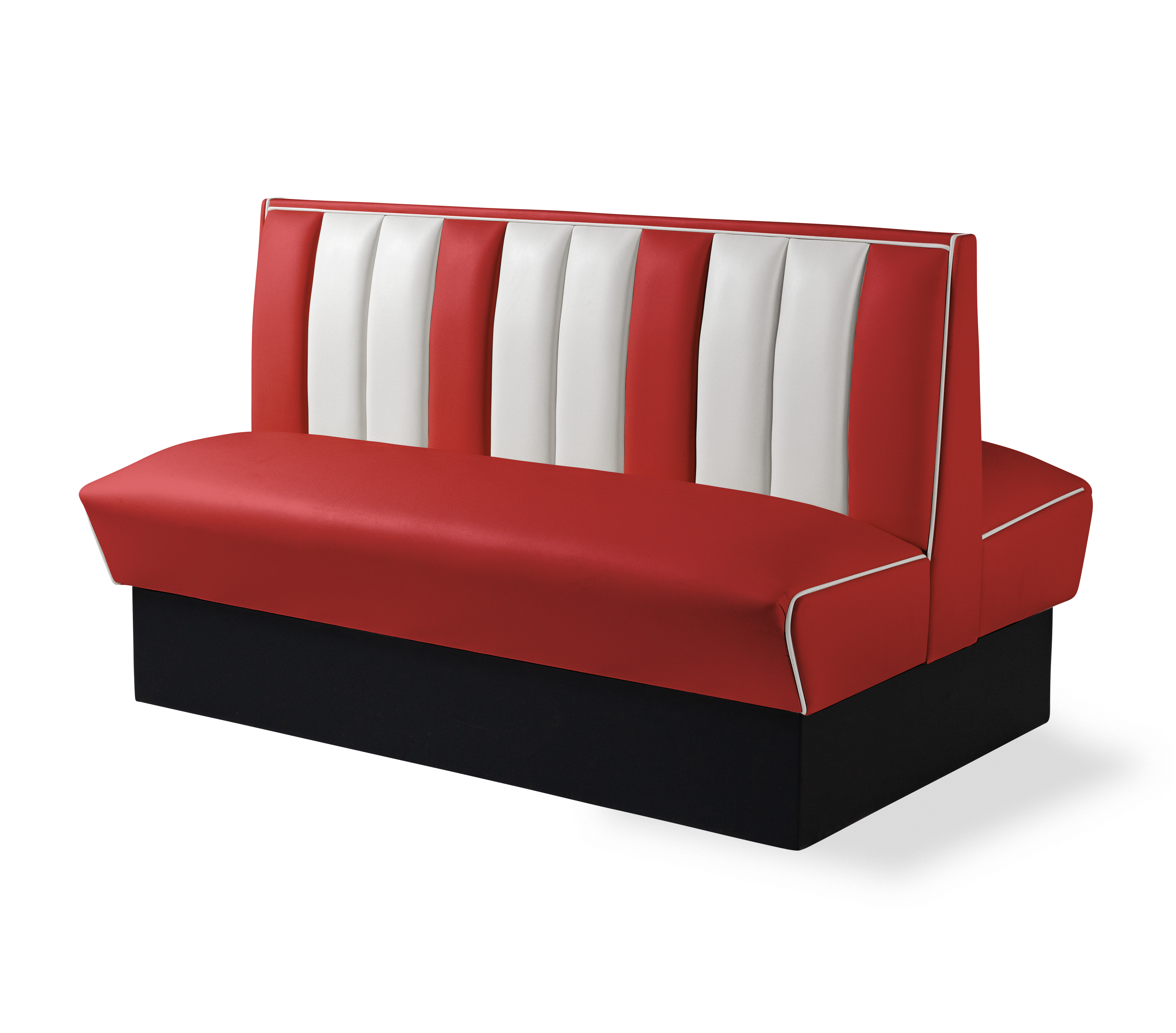 Banquette Booth Double 150cm - Dossier Cannelé - Liseré Blanc coloris Rouge