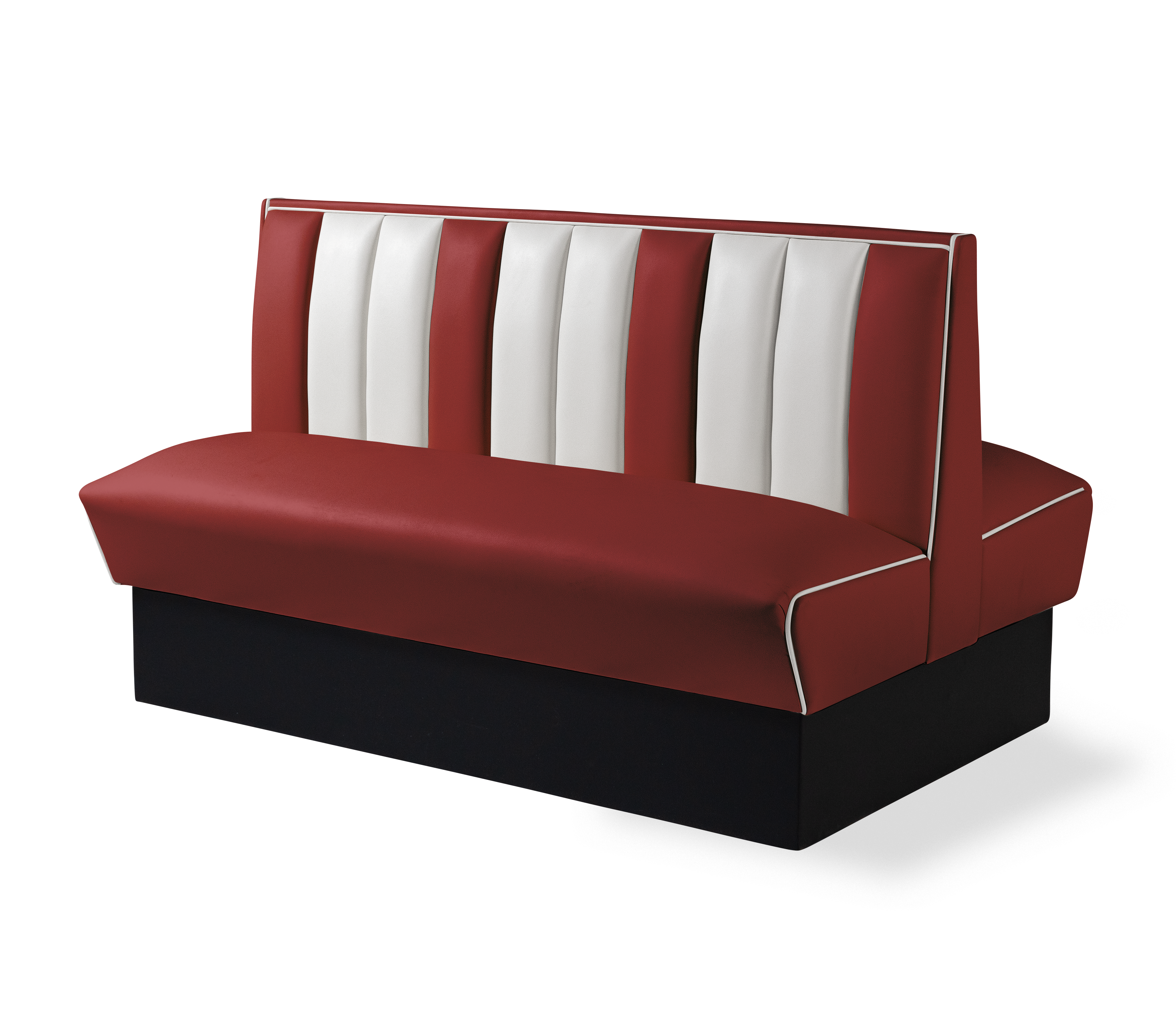 Banquette Booth Double 150cm - Dossier Cannelé - Liseré Blanc coloris Rouge rubis - vue arrière