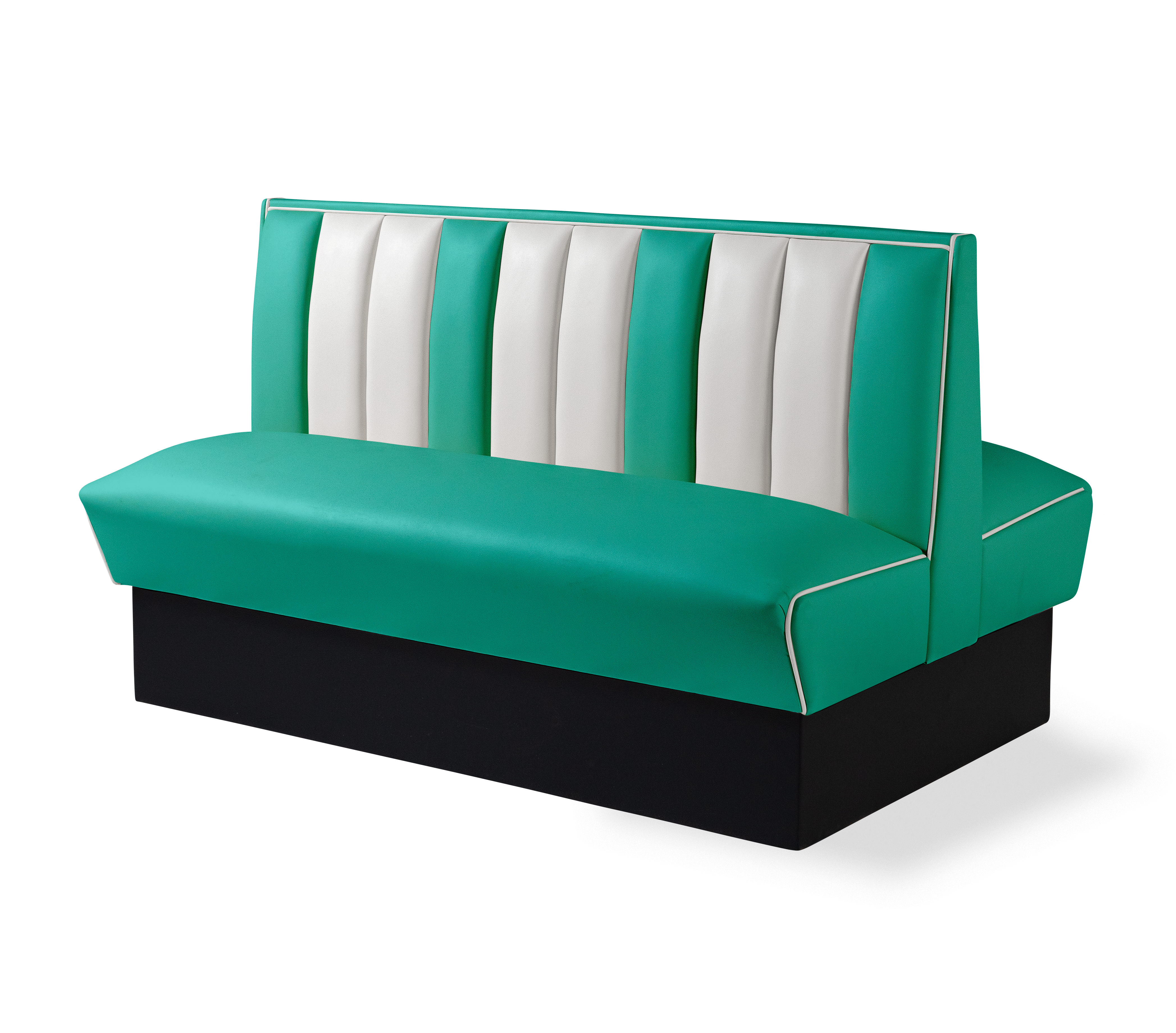Banquette Booth Double 150cm - Dossier Cannelé - Liseré Blanc coloris Turquoise - vue arrière